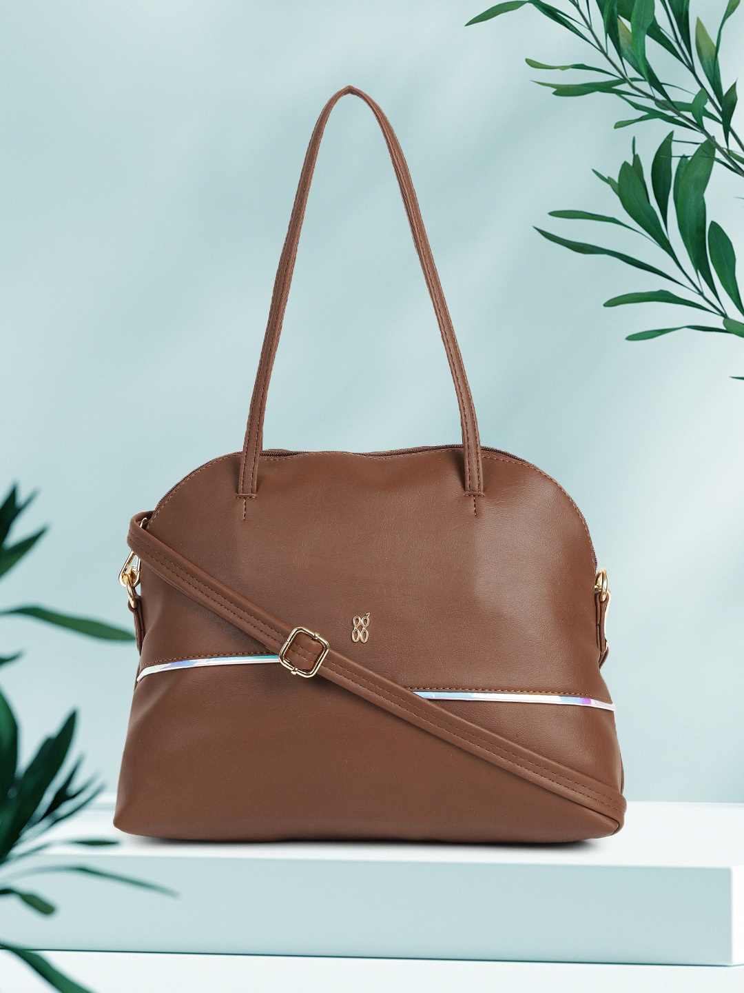 

Baggit Brown Solid Regular Structured Shoulder Bag with Minimal Applique Detail
