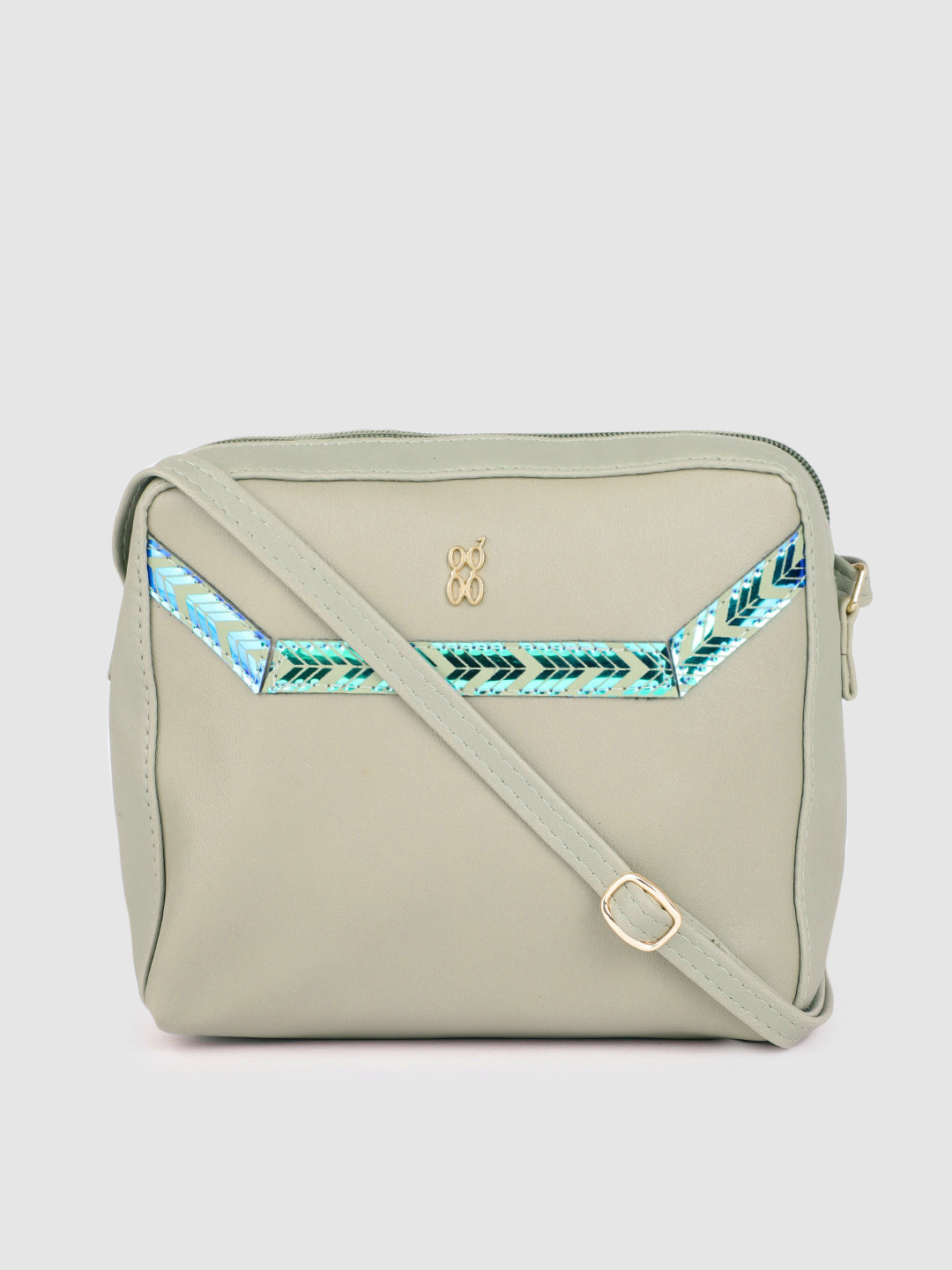 

Baggit Sage Green Structured Sling Bag with Reflective Detail
