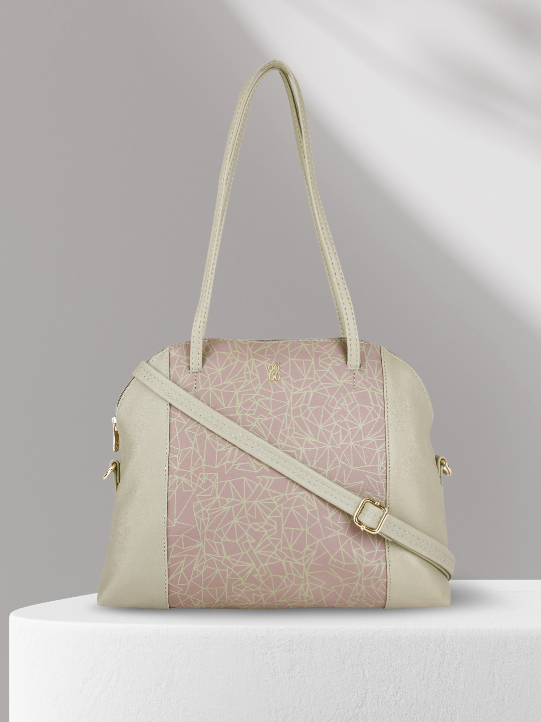 

Baggit Light Green Geometric Print Structured Shoulder Bag