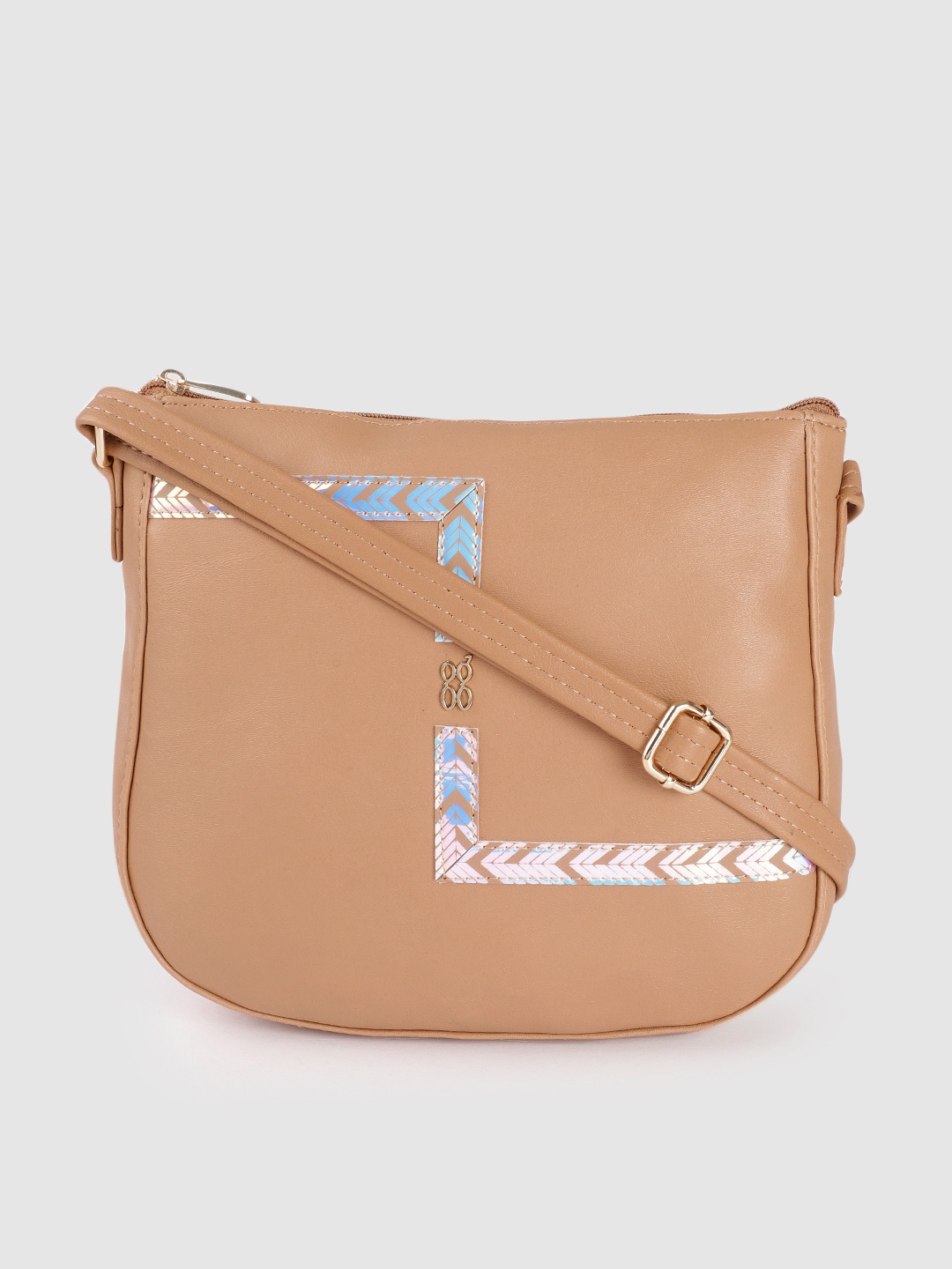 

Baggit Beige Solid Structured Regular Sling Bag with Applique Detail