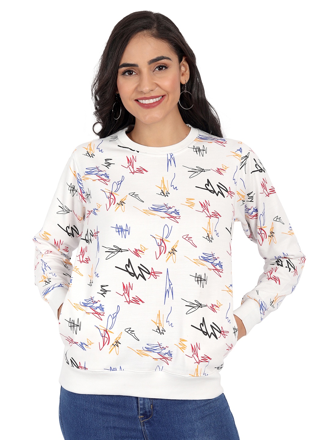 

CHOZI Women White Printed Sweatshirt