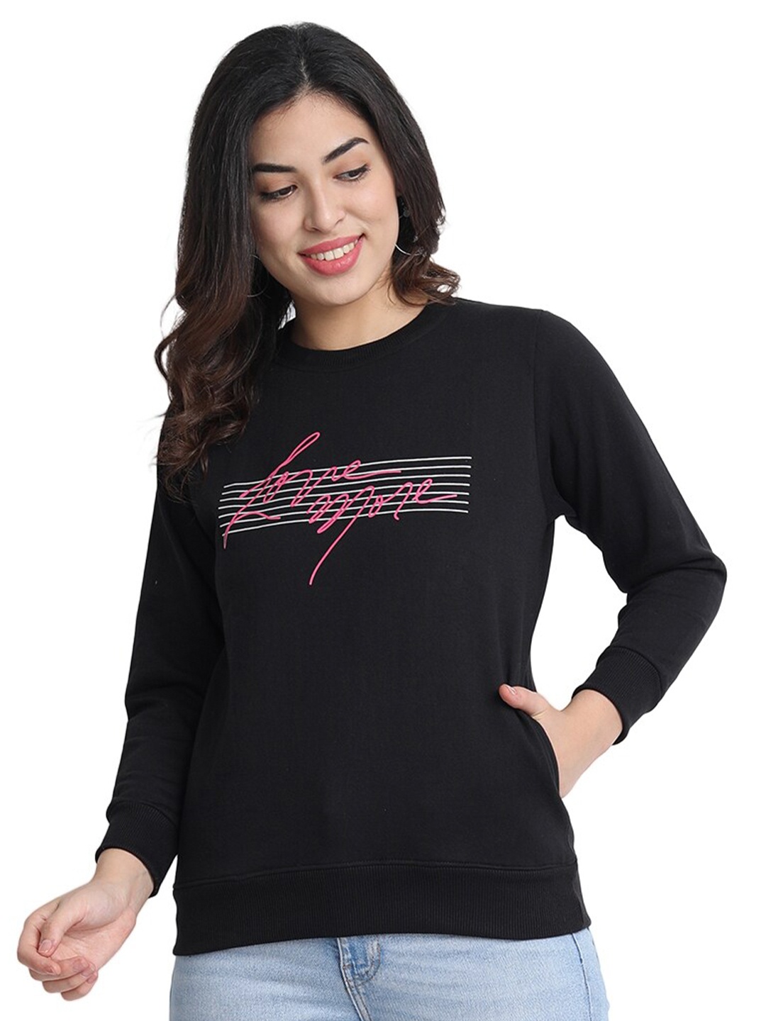 

CHOZI Women Black Printed Sweatshirt
