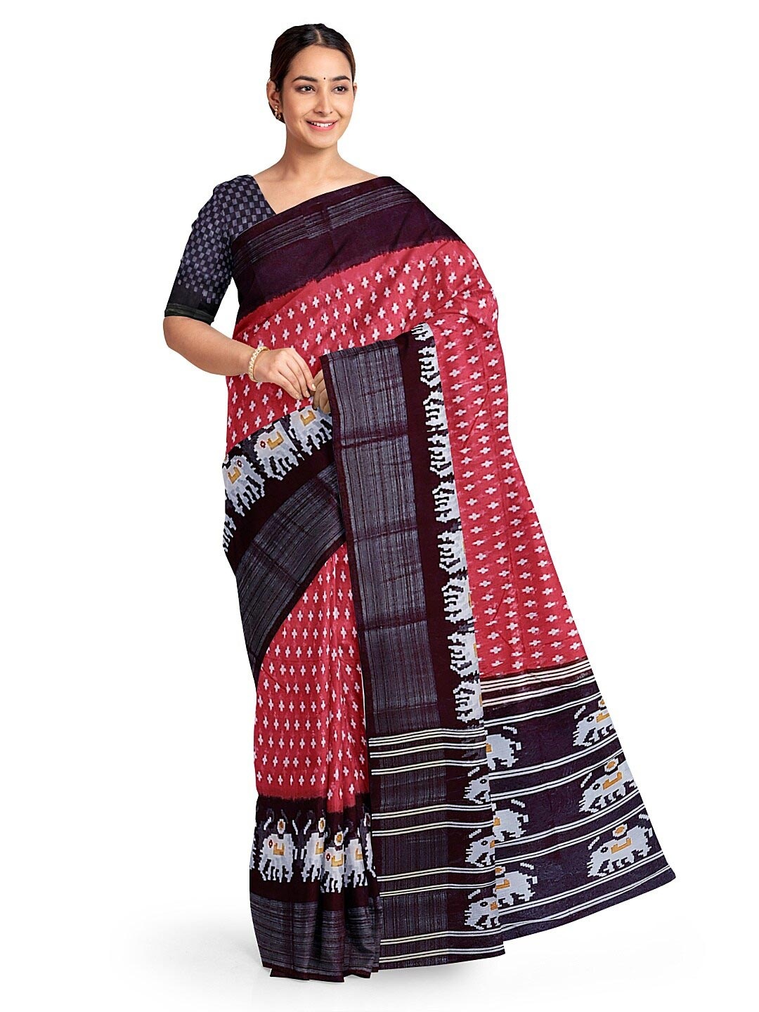 

SAADHVI Women Maroon & Black Kalamkari Silk Blend Bhagalpuri Saree