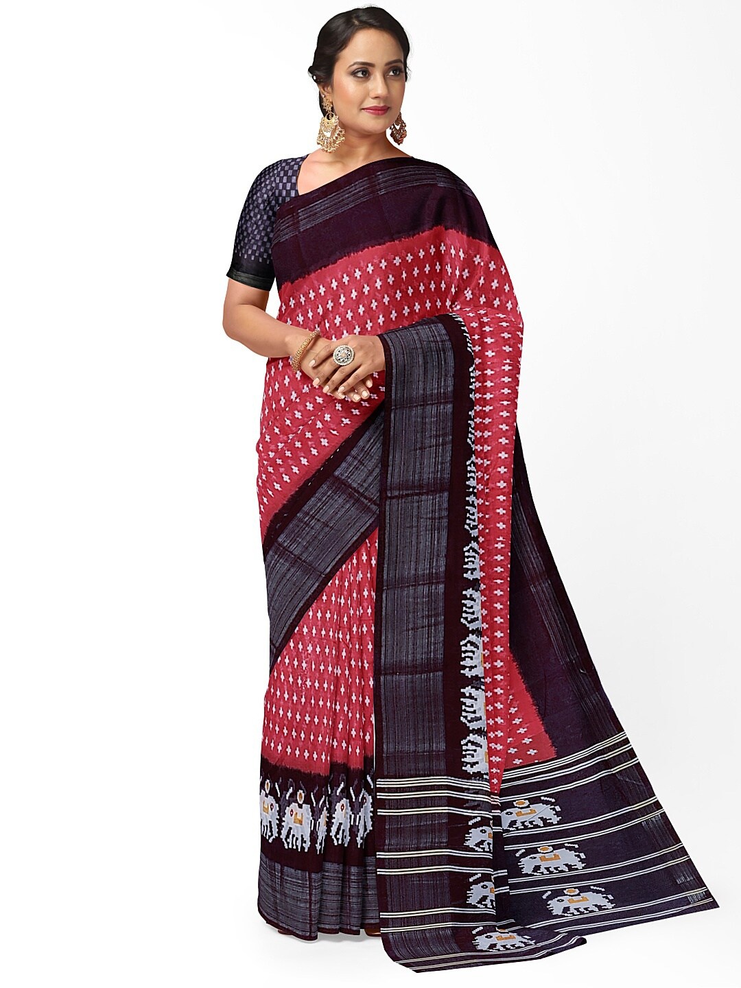 

SAADHVI Women Maroon & Black Kalamkari Silk Blend Bhagalpuri Saree