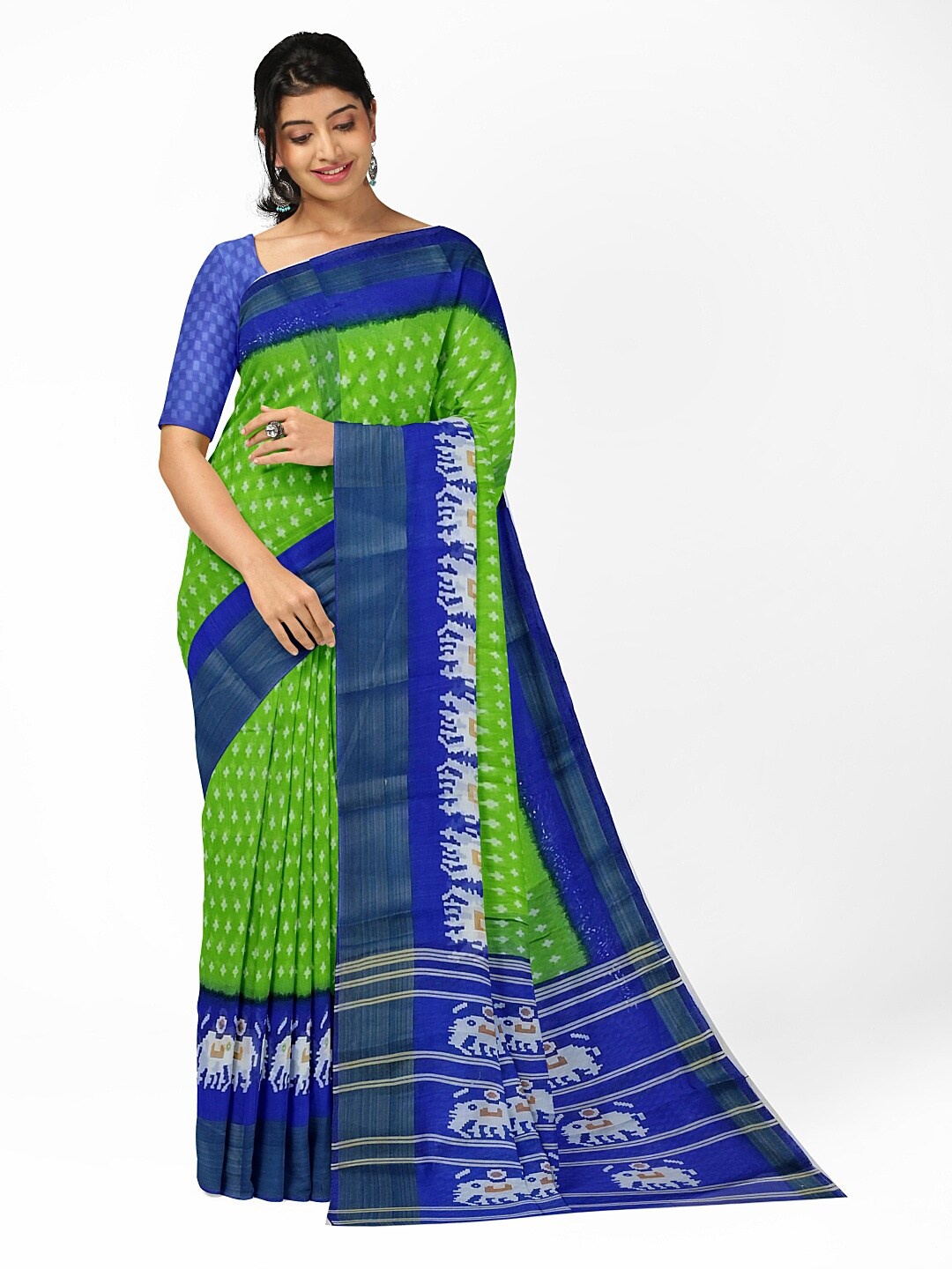 

SAADHVI Green & Blue Kalamkari Silk Blend Bhagalpuri Saree