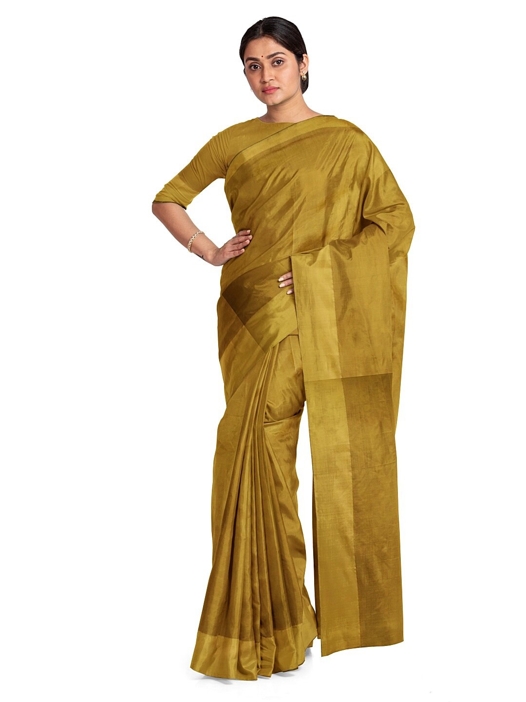 

SAADHVI Gold-Toned Silk Cotton Ready to Wear Sungudi Saree