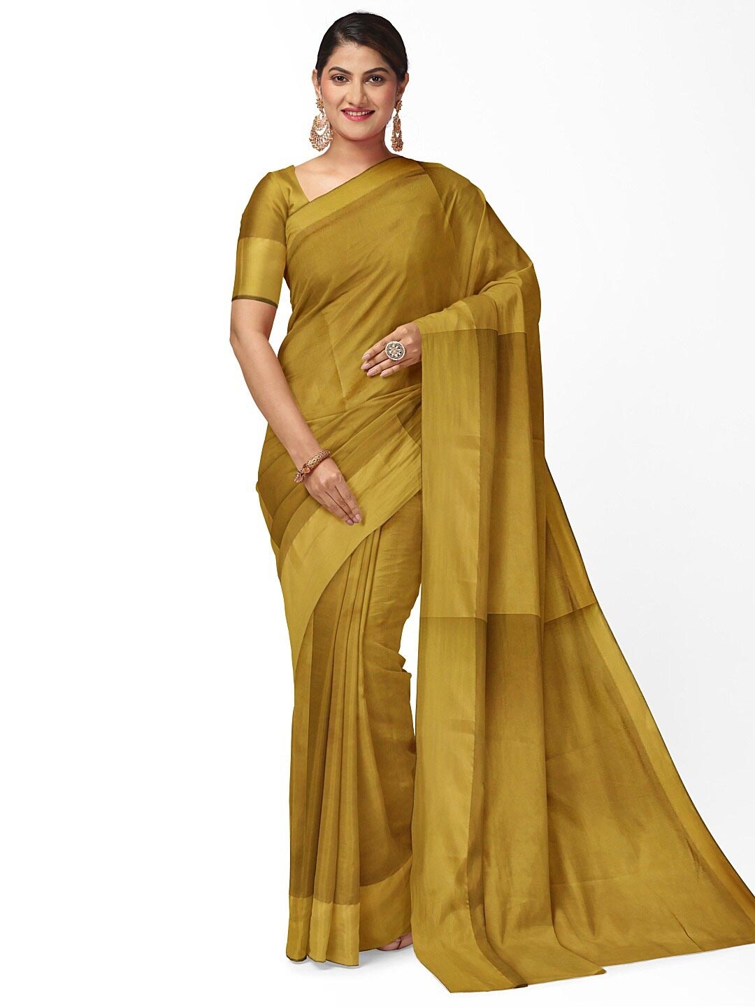 

SAADHVI Gold-Toned Silk Cotton Ready to Wear Sungudi Saree