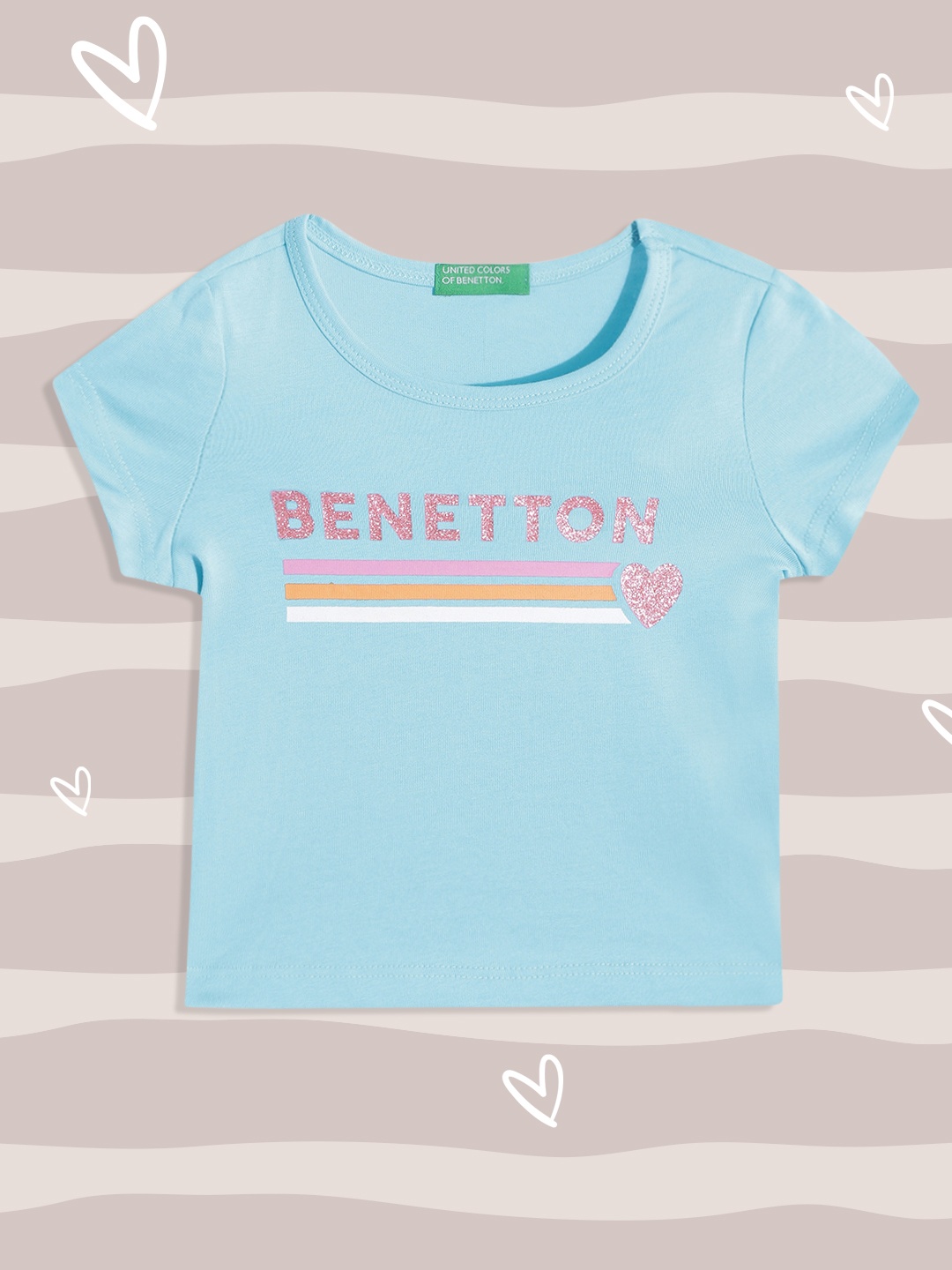 

United Colors of Benetton Girls Blue & Pink Brand Name Print Pure Cotton T-shirt