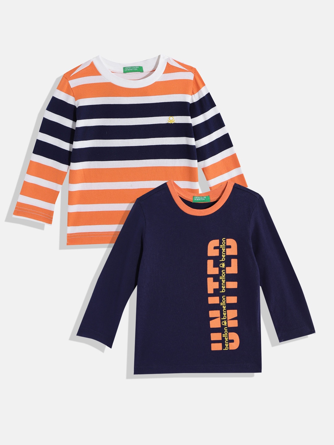 

United Colors of Benetton Boys Pack of 2 Pure Cotton Printed T-shirts, Navy blue