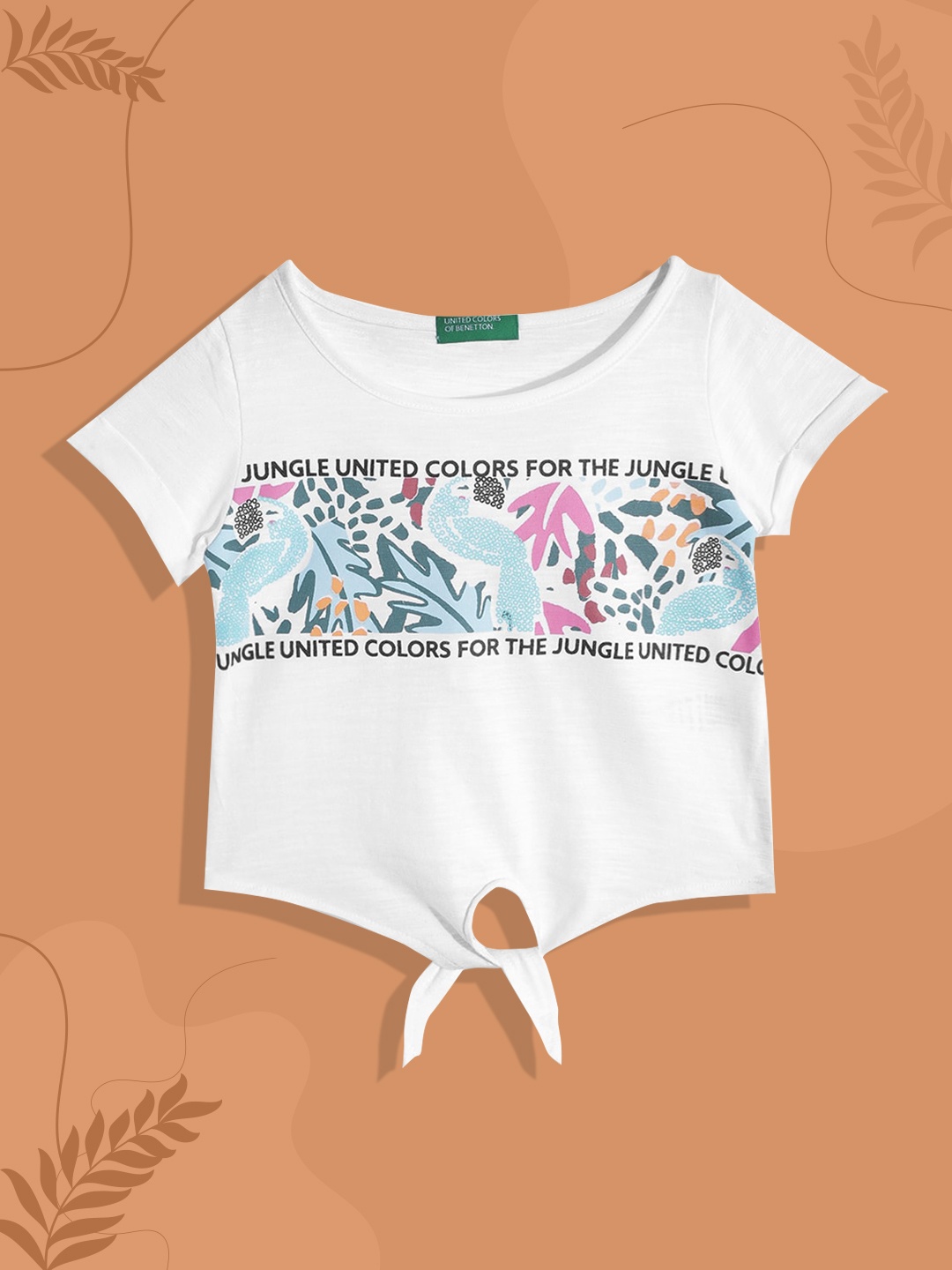 

United Colors of Benetton Girls White & Blue Brand Logo Print Pure Cotton Top