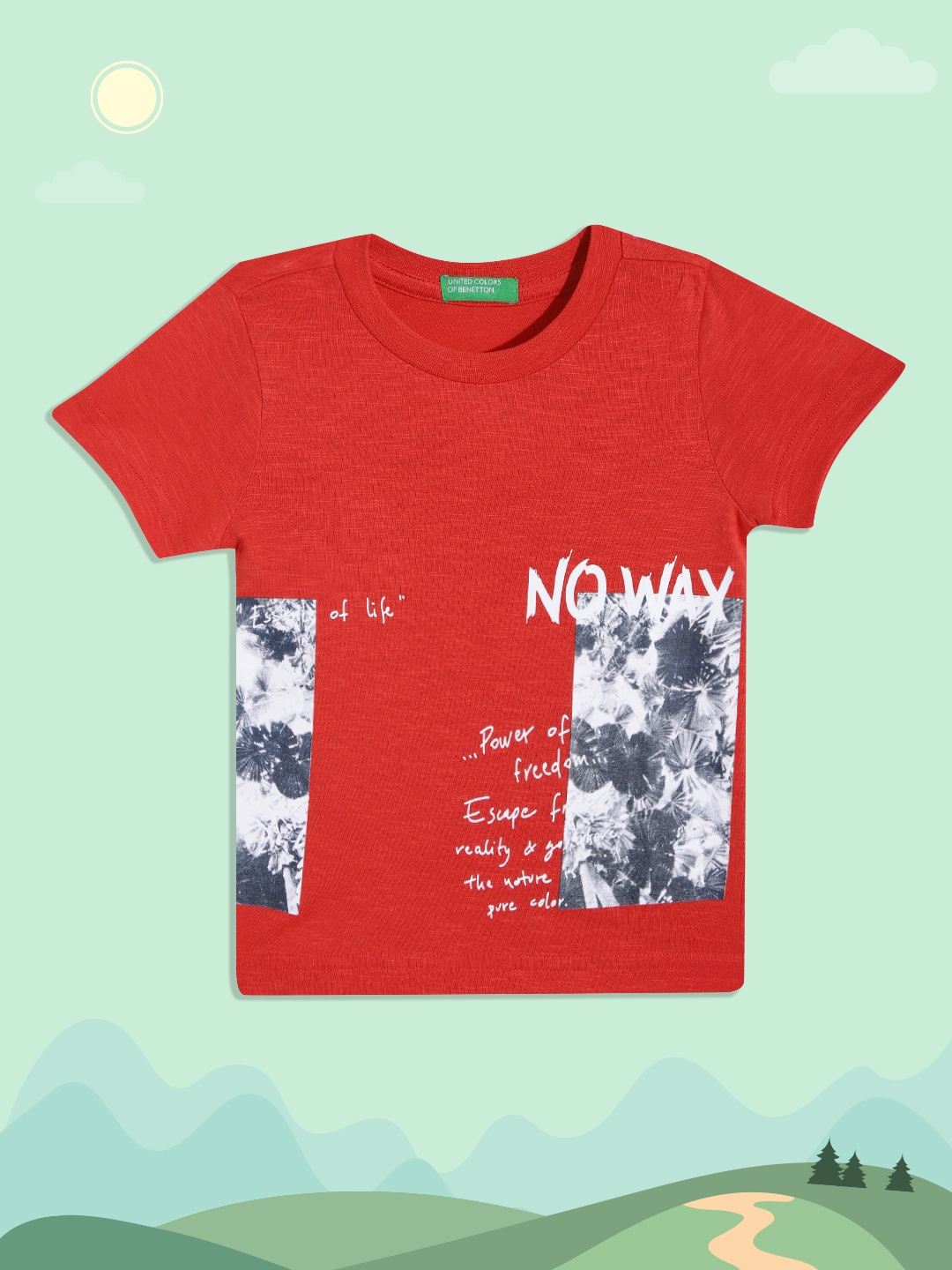 

United Colors of Benetton Boys Red & White Pure Cotton Typography Printed T-shirt