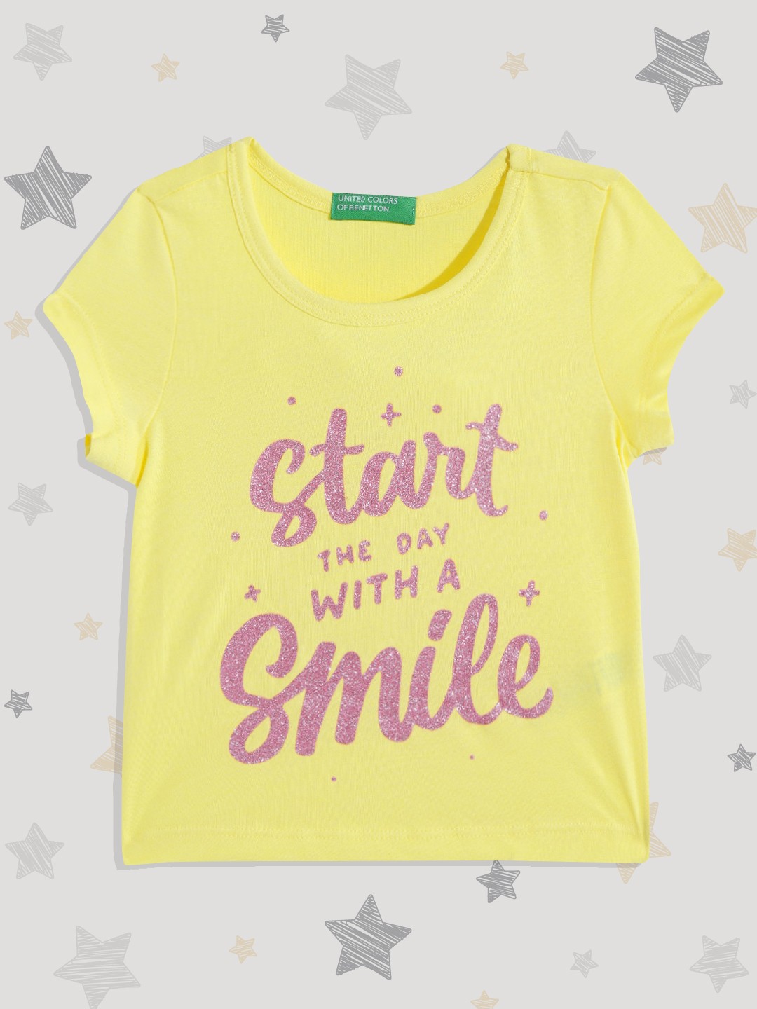 

United Colors of Benetton Girls Yellow & Pink Typography Printed T-shirt
