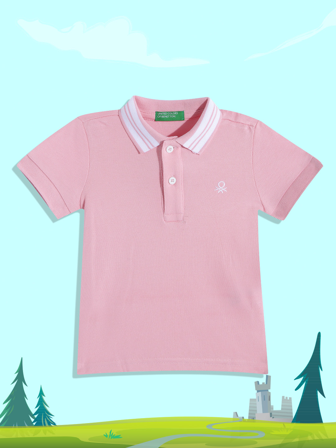 

United Colors of Benetton Boys Pink Solid Cotton Polo Collar T-shirt