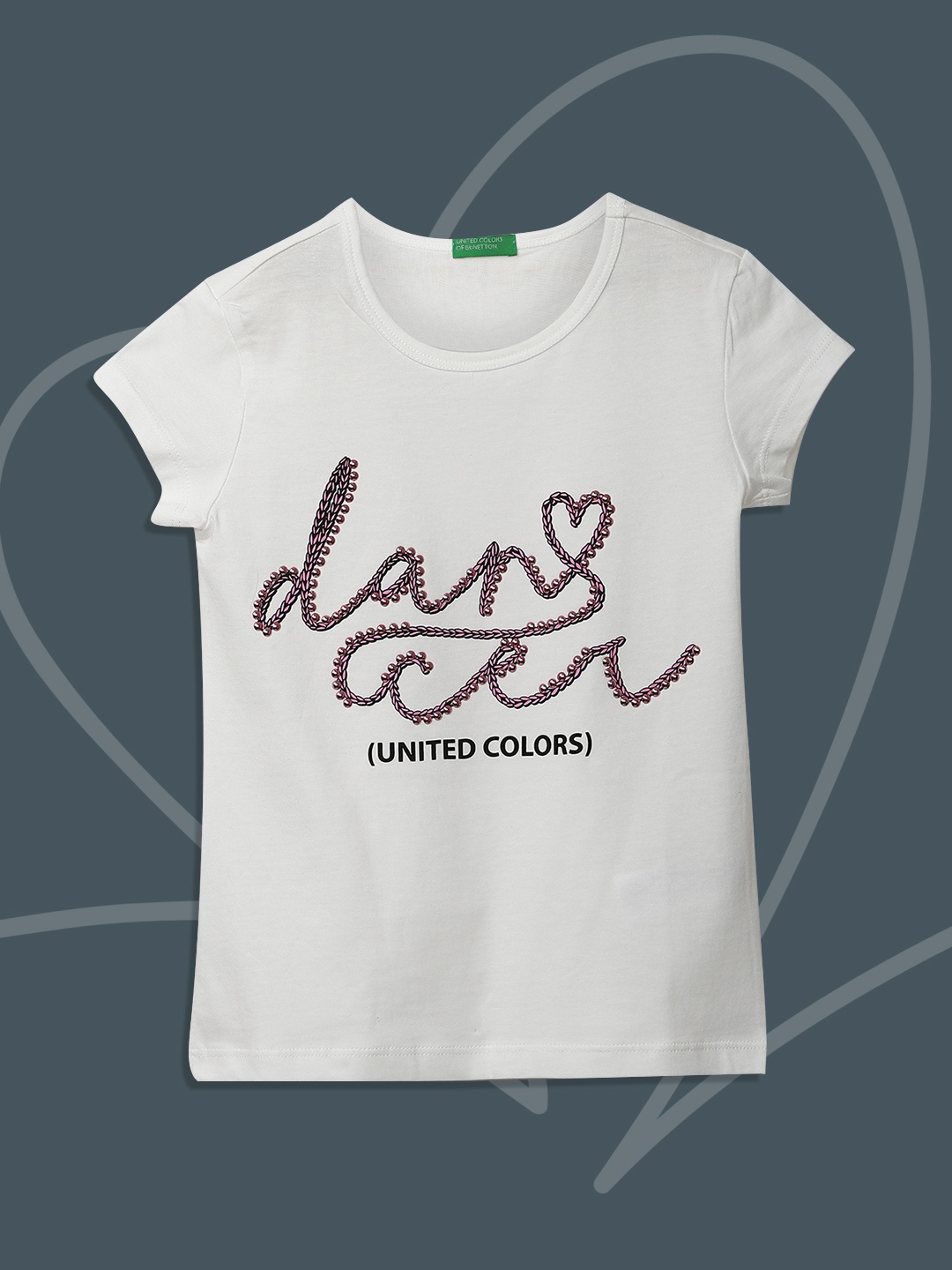 

United Colors of Benetton Girls Off White & Pink Brand Logo Printed T-shirt