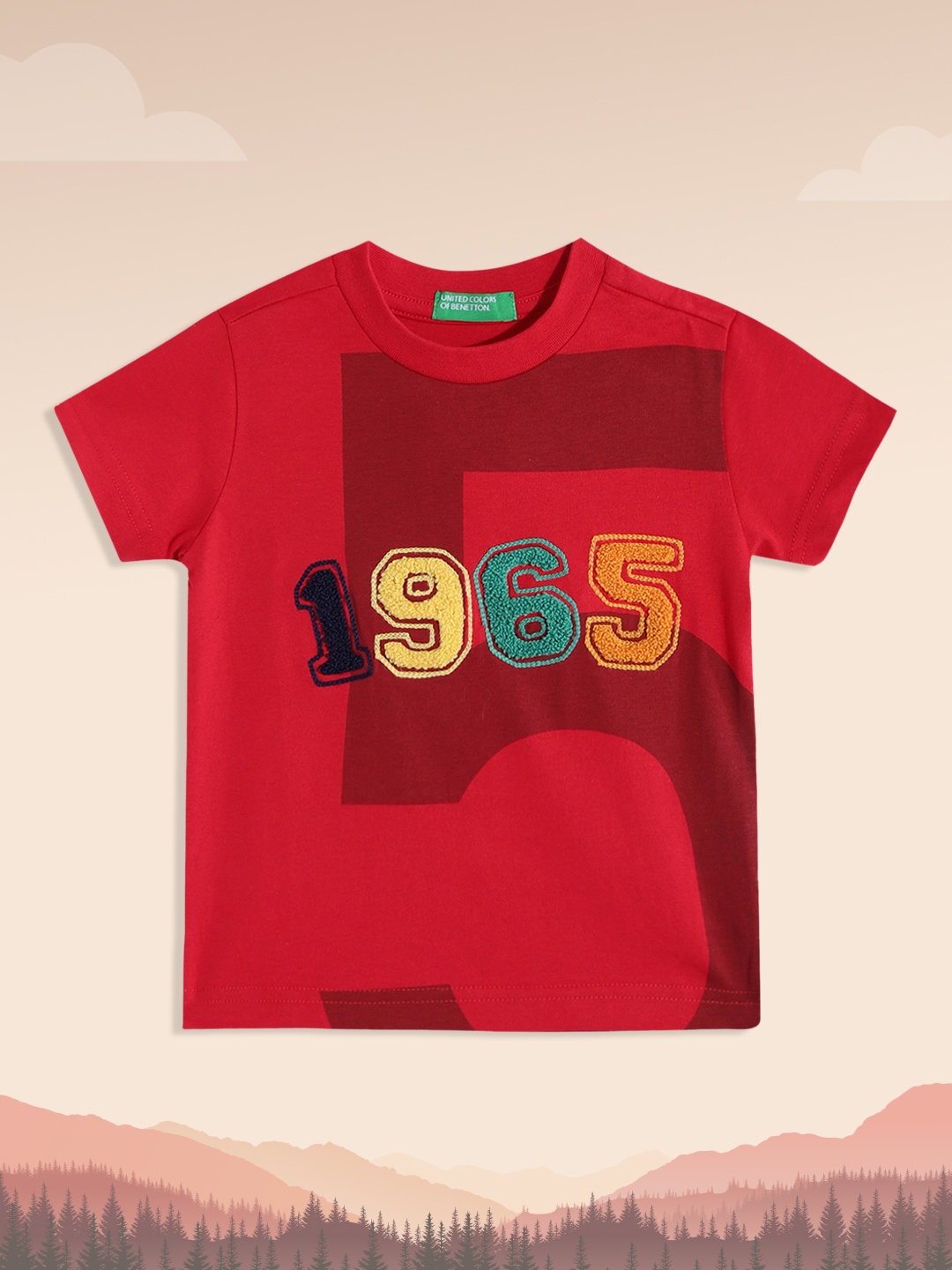 

United Colors of Benetton Boys Red & Yellow Pure Cotton Varsity Printed T-shirt