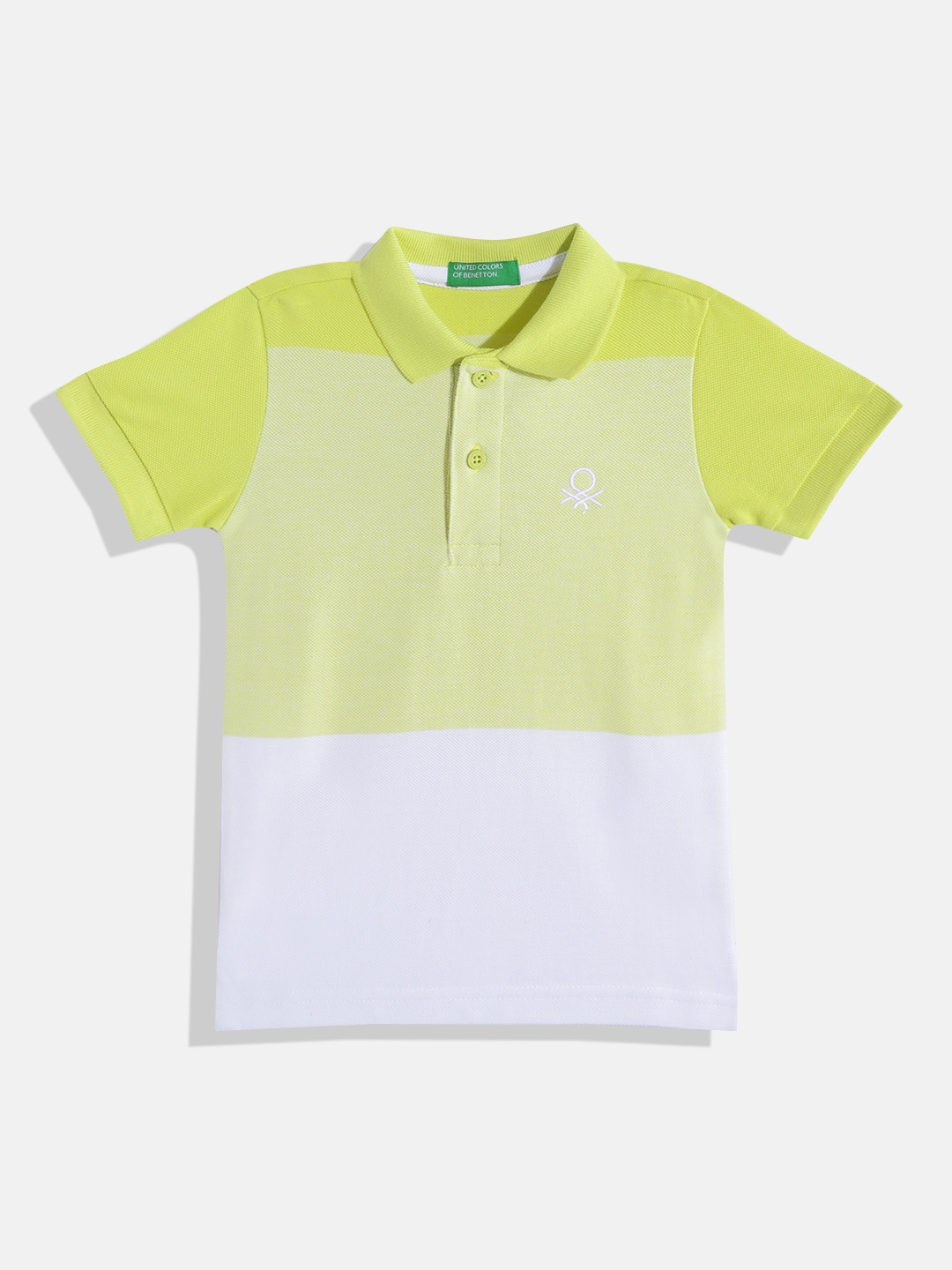 

United Colors of Benetton Boys Lime Green & White Colourblocked Polo Collar Cotton T-shirt