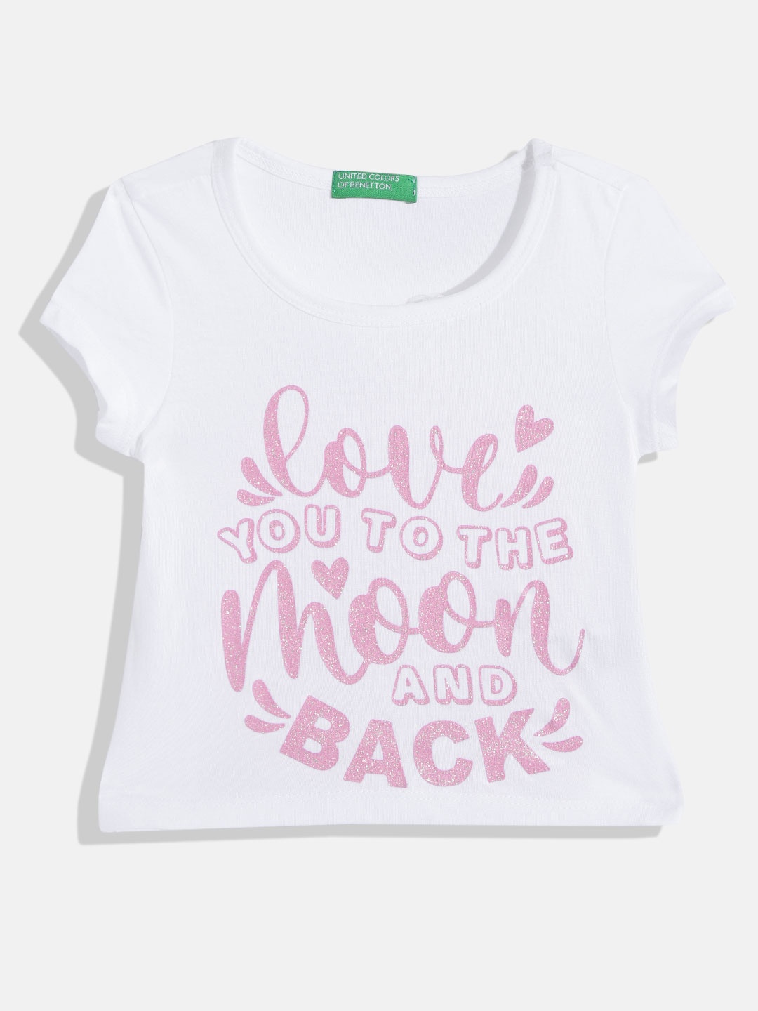 

United Colors of Benetton Girls White & Pink Typography Printed T-shirt