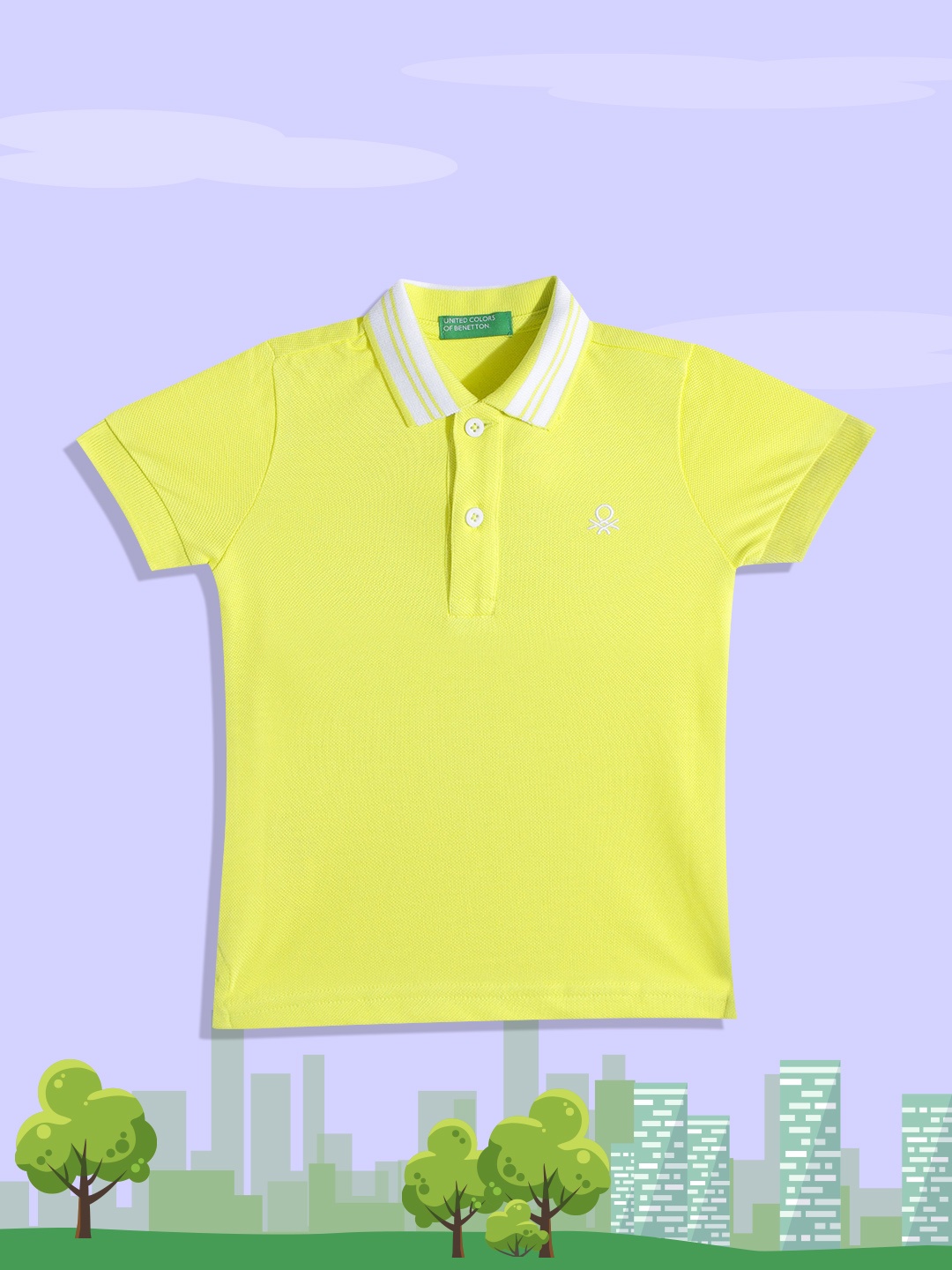 

United Colors of Benetton Boys Lime Green Solid Cotton Polo Collar T-shirt