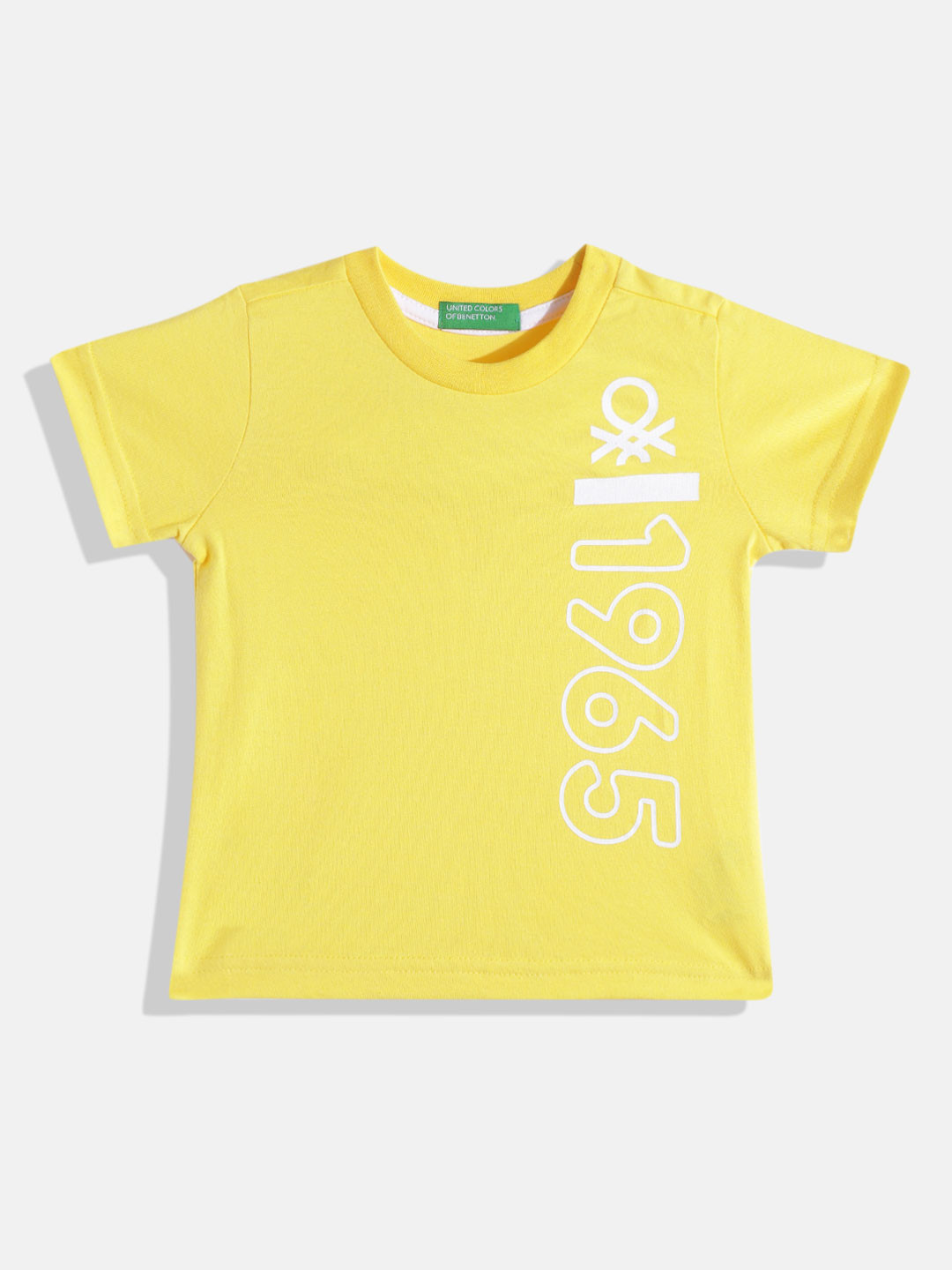 

United Colors of Benetton Boys Yellow & White Placement Brand Logo Printed T-shirt