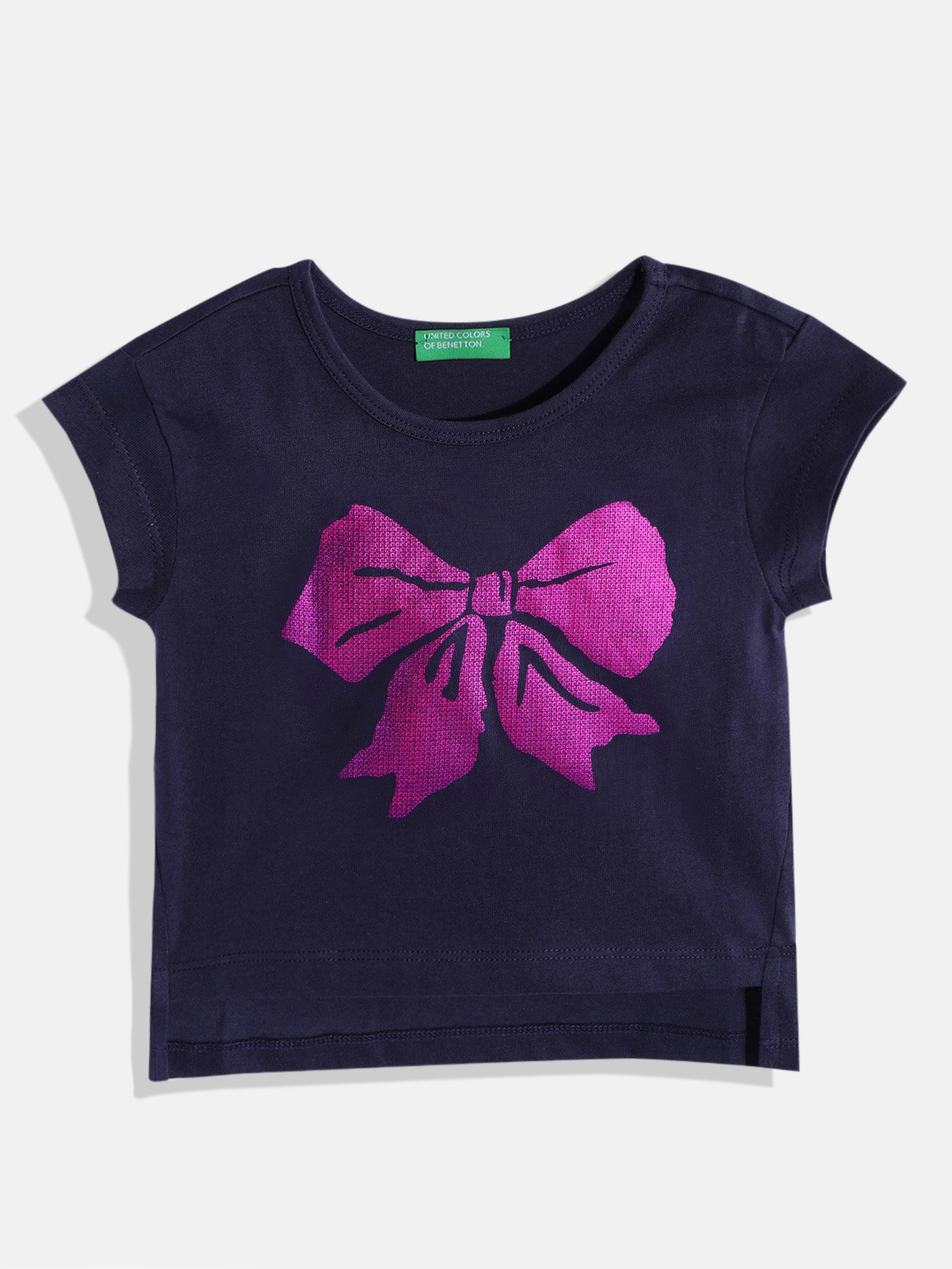 

United Colors of Benetton Girls Navy Blue & Pink Pure Cotton Graphic Printed T-shirt