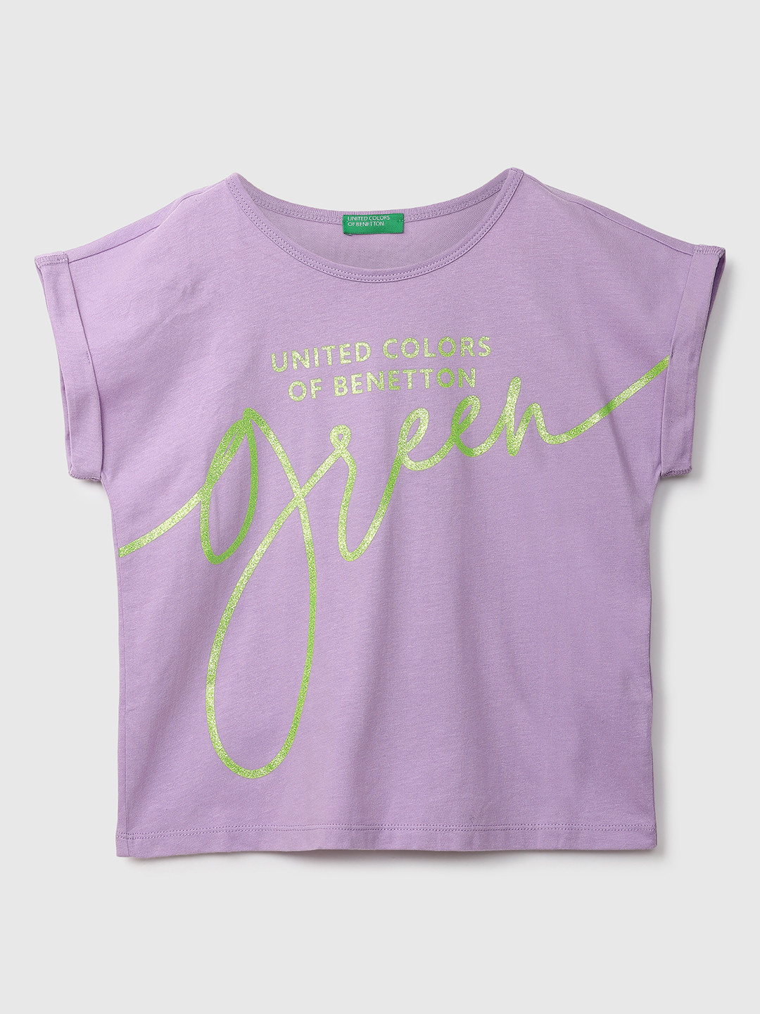 

United Colors of Benetton Girls Lavender & Green Cotton Brand Logo Print T-shirt