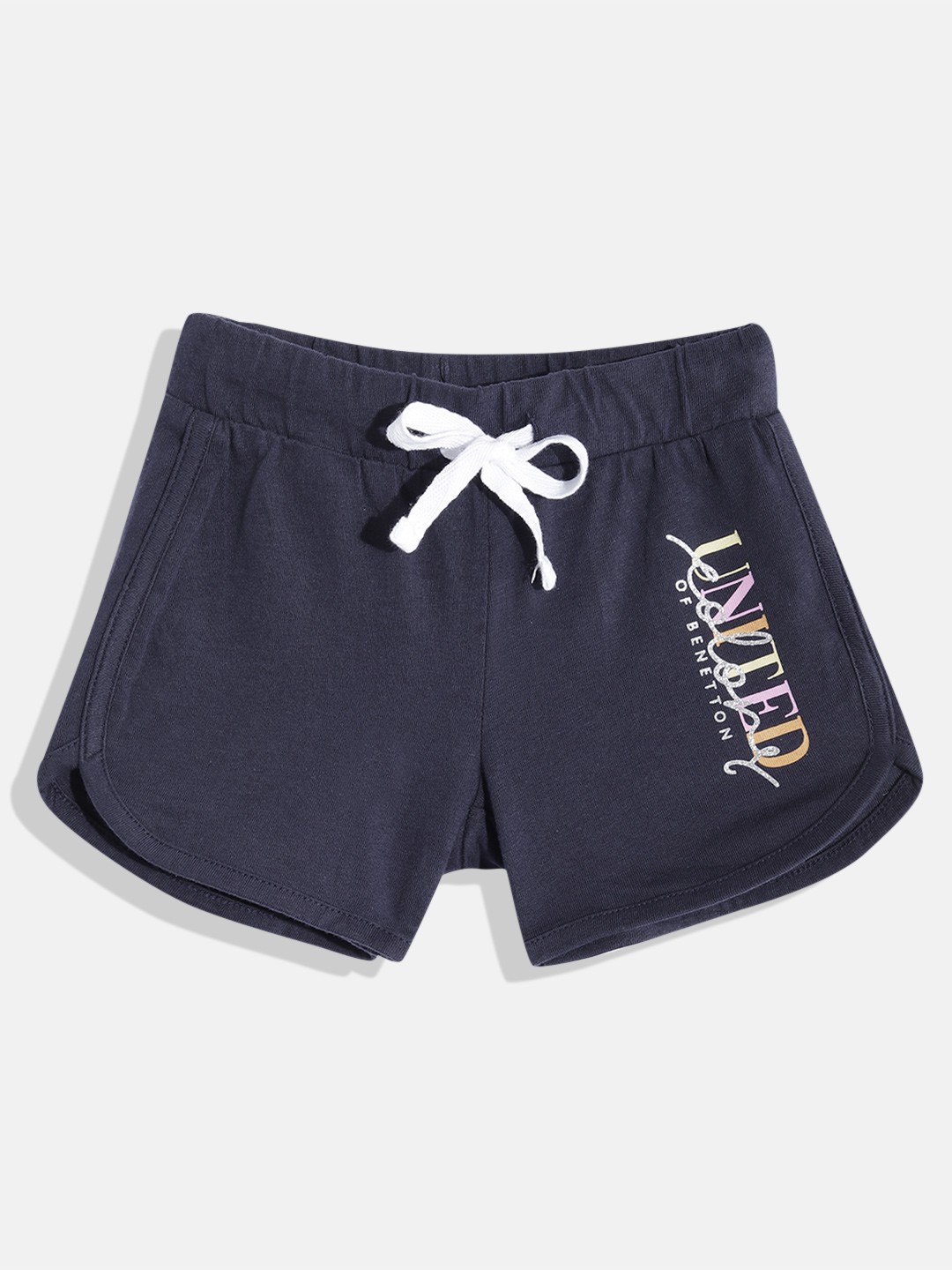 

United Colors of Benetton Girls Brand Logo Print Detail Pure Cotton Hot Pants, Navy blue