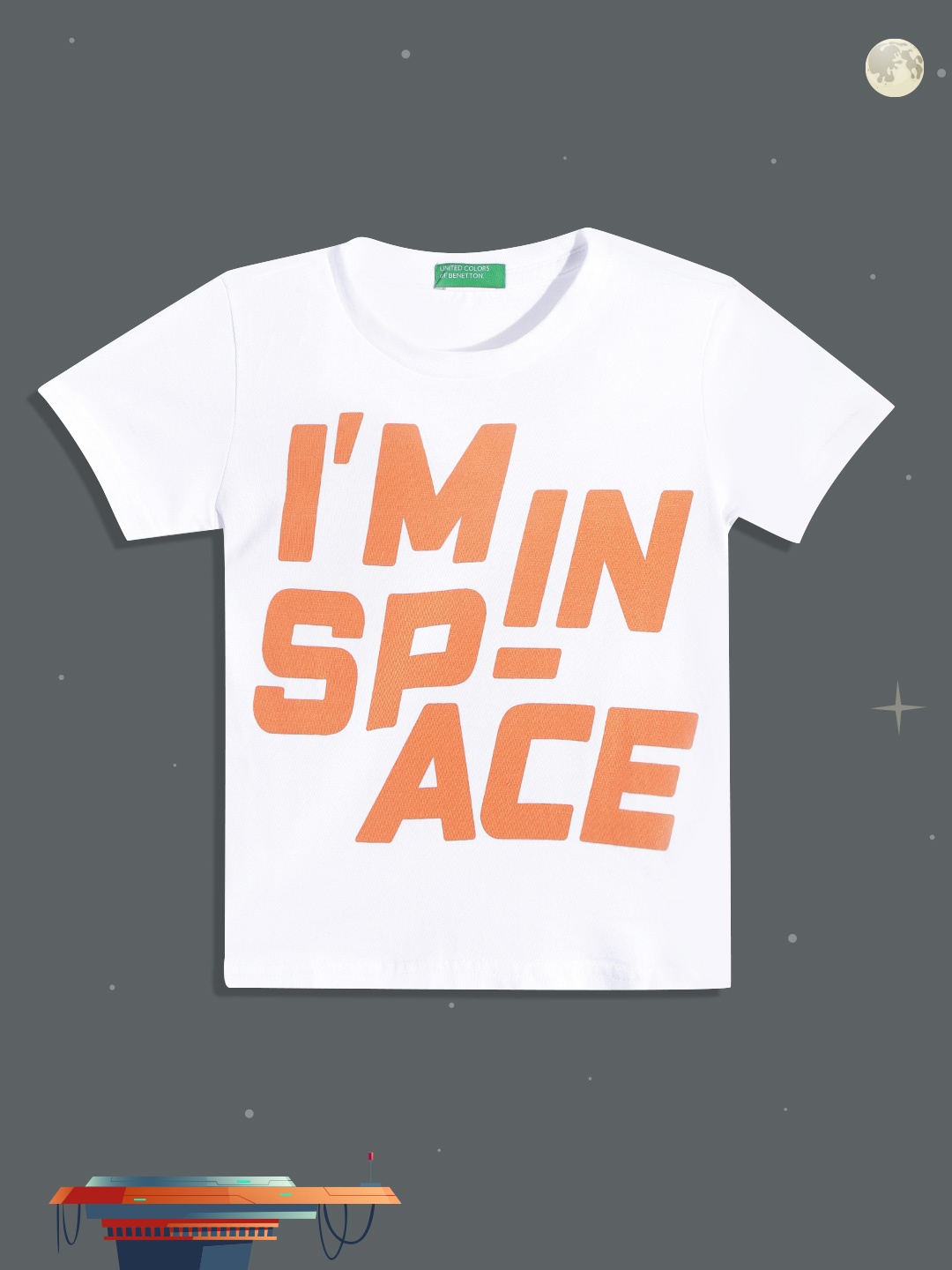 

United Colors of Benetton Boys White & Orange Typography Printed Pure Cotton T-shirt