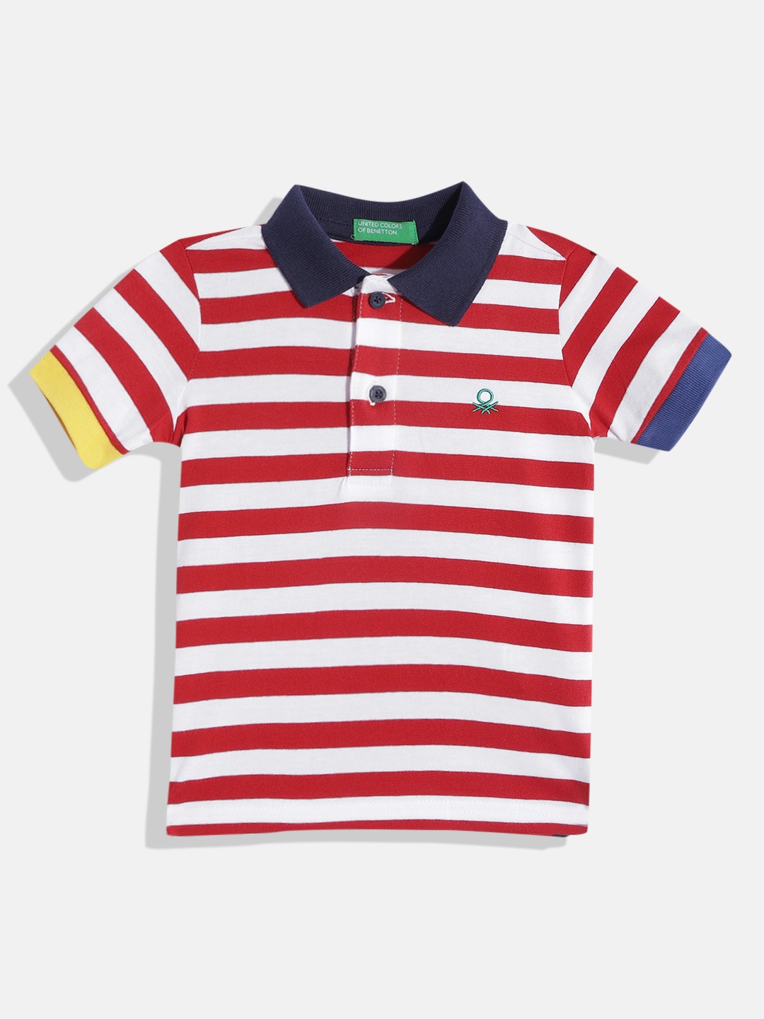

United Colors of Benetton Boys Red & White Striped Polo Collar Pure Cotton T-shirt