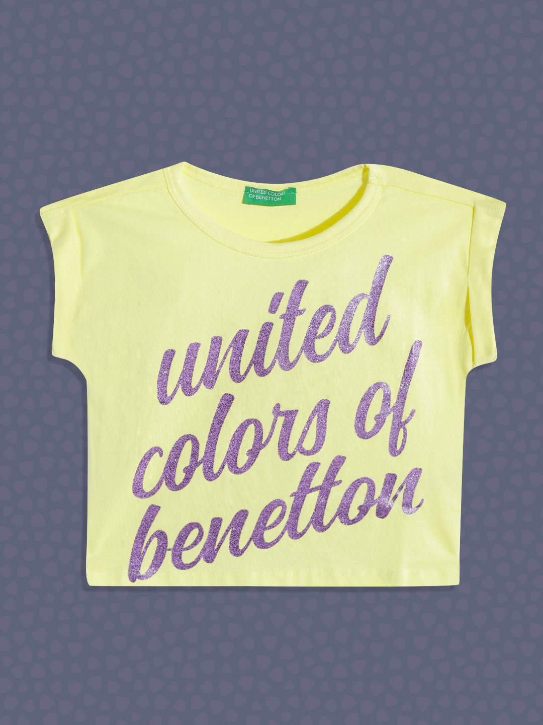 

United Colors of Benetton Girls Yellow & Purple Pure Cotton Brand Logo Print T-shirt