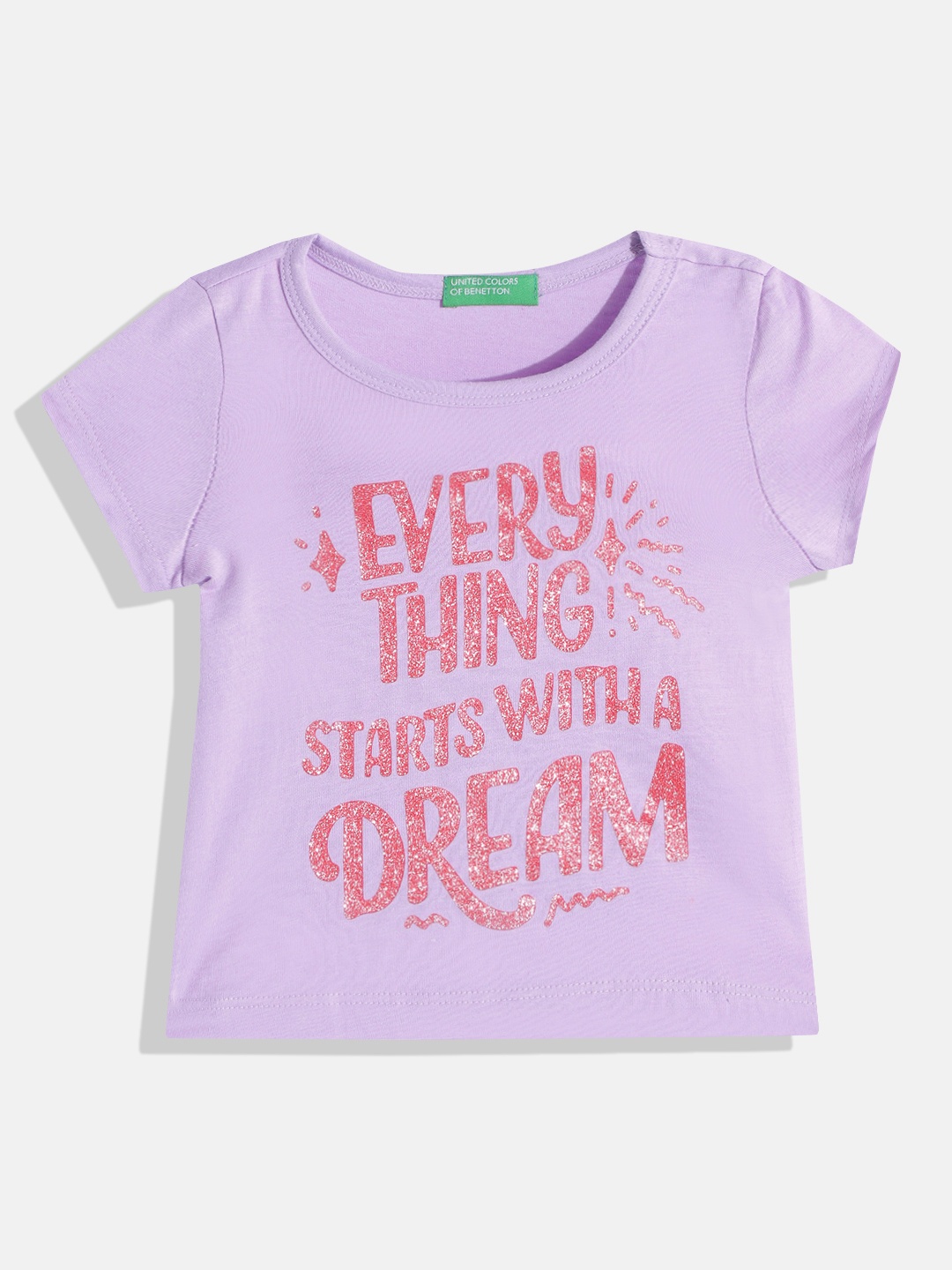 

United Colors of Benetton Girls Purple & Pink Typography Printed T-shirt
