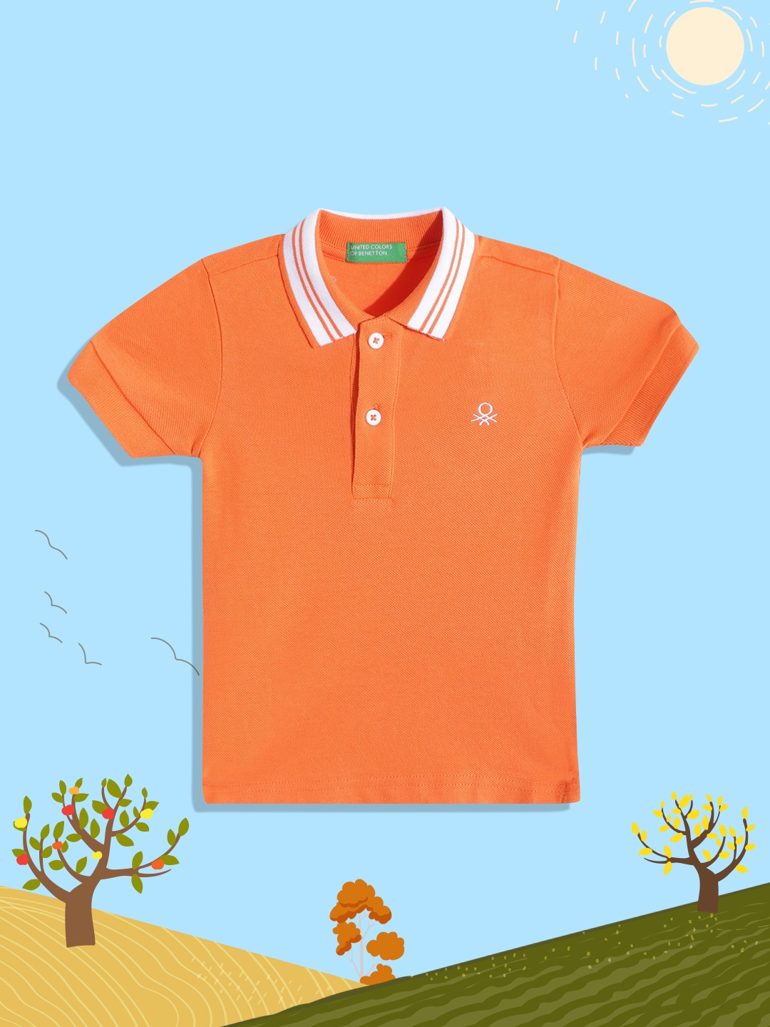 

United Colors of Benetton Boys Orange Solid Polo Collar Pure Cotton T-shirt
