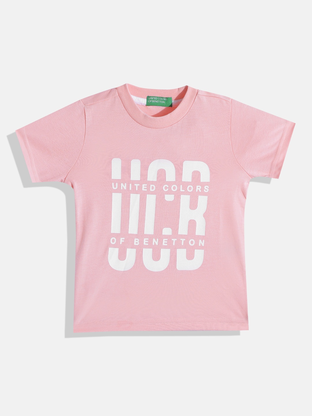 

United Colors of Benetton Boys Pink & White Typography Printed T-shirt