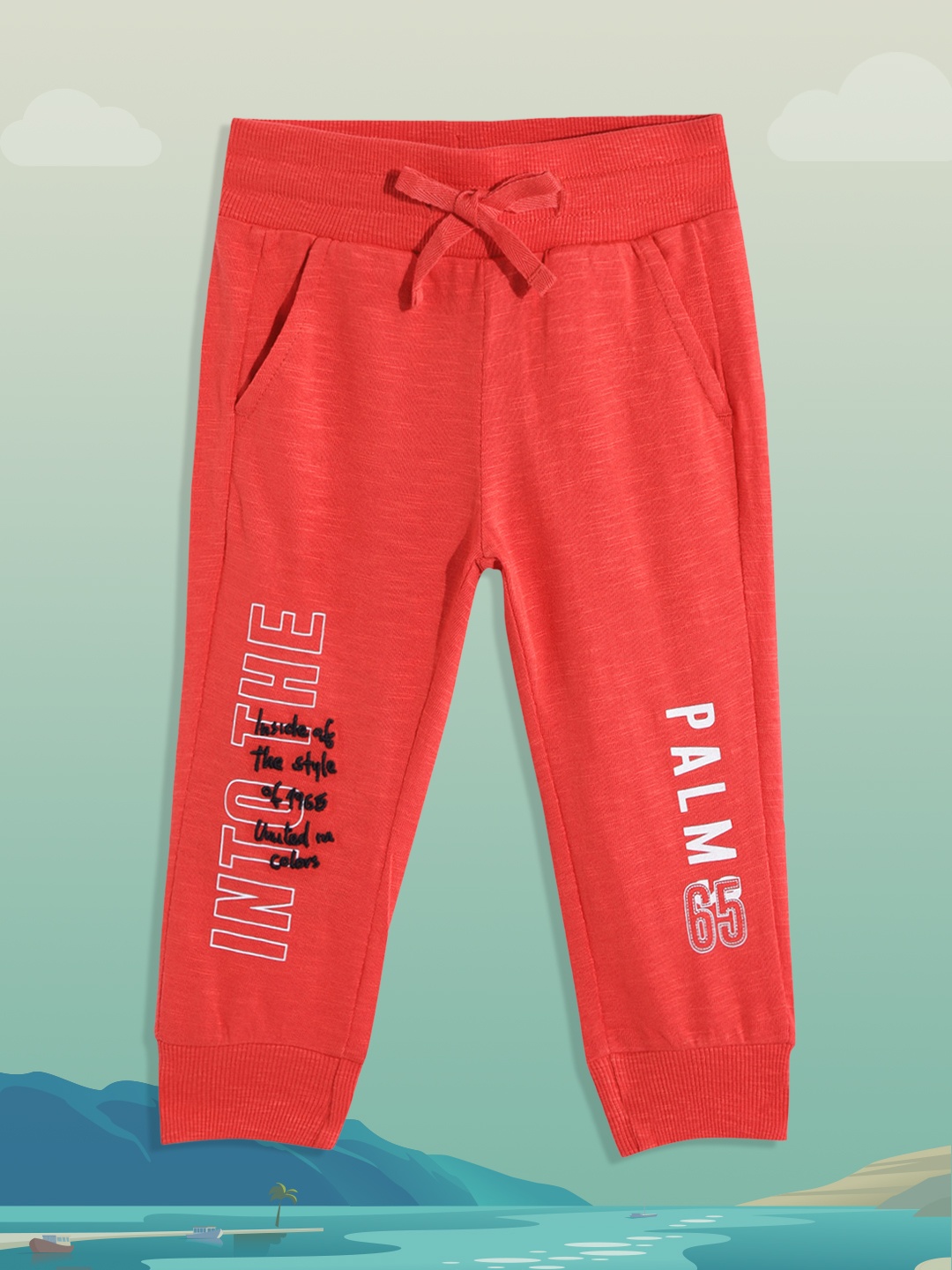 

United Colors of Benetton Boys Red & White Typography Print Cotton Joggers