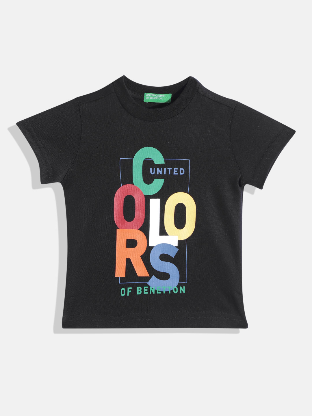 

United Colors of Benetton Boys Black & Blue Typography Printed Pure Cotton T-shirt