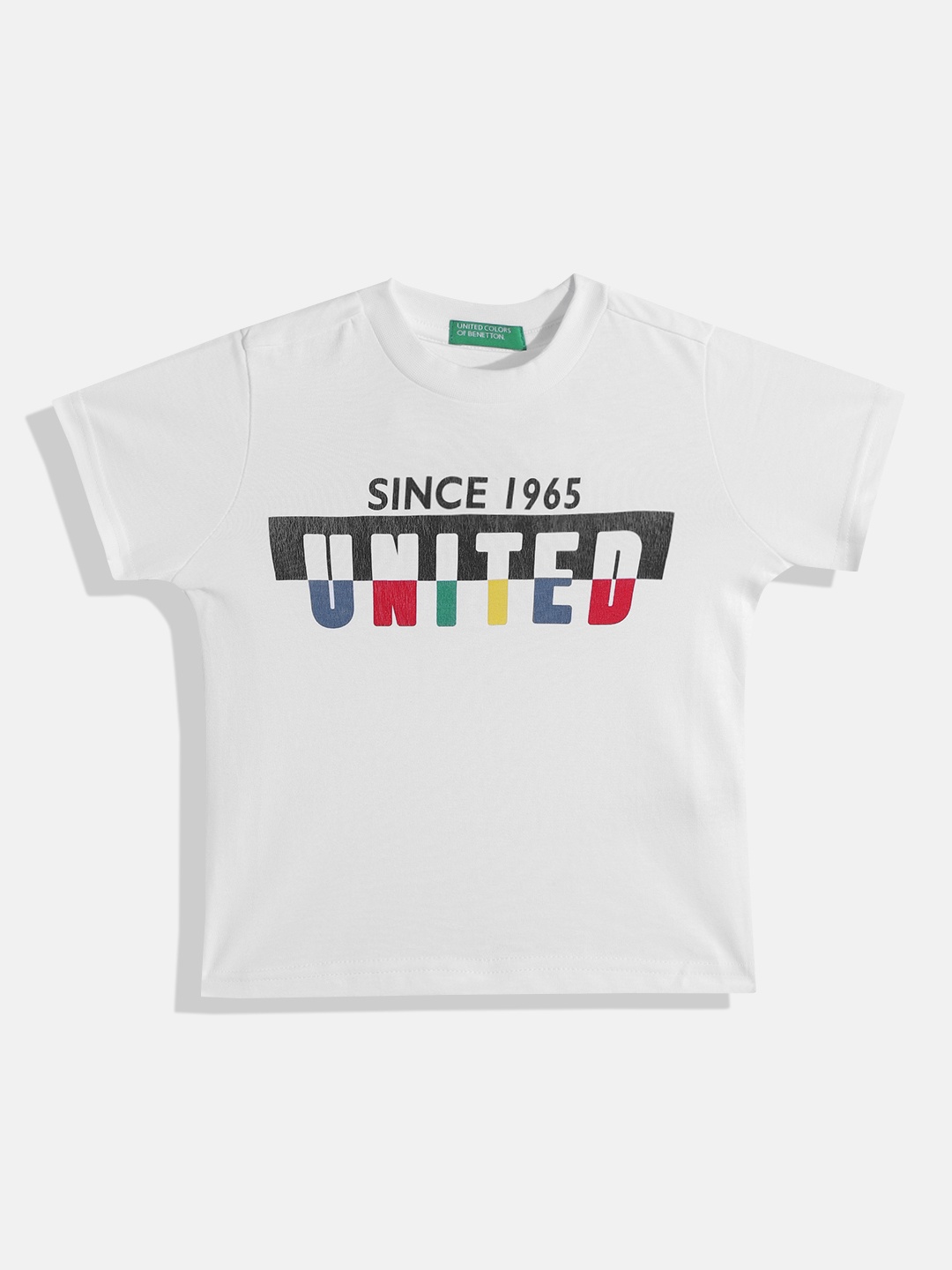 

United Colors of Benetton Boys White & Black Typography Printed Pure Cotton T-shirt