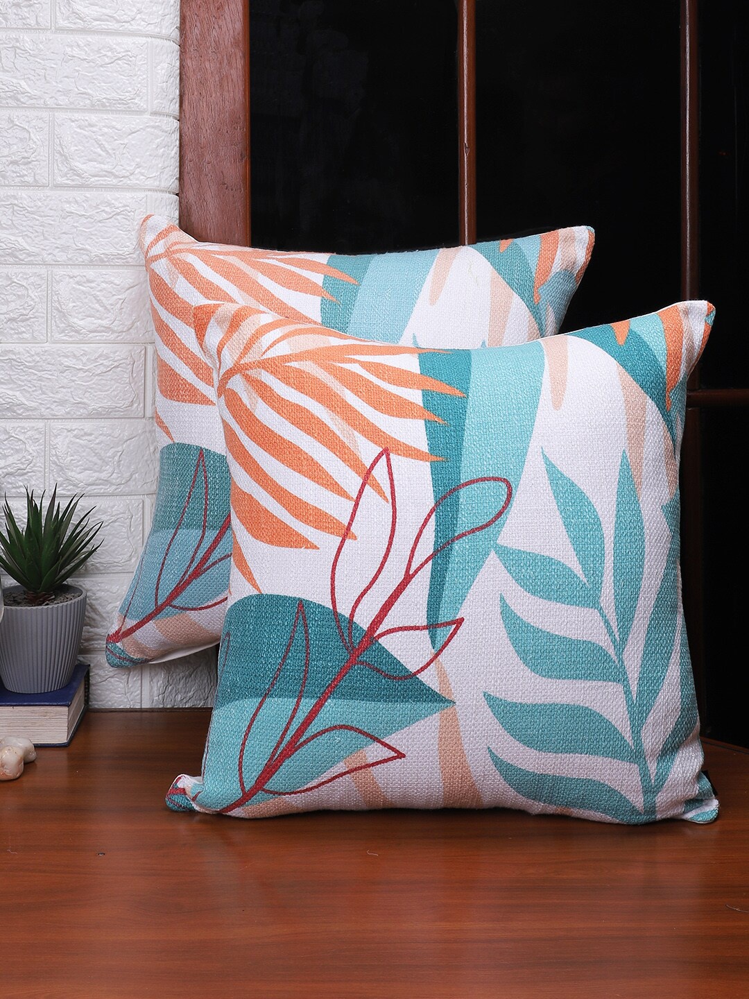 

Soumya Turquoise Blue & White Set of 2 Floral Square Cushion Covers