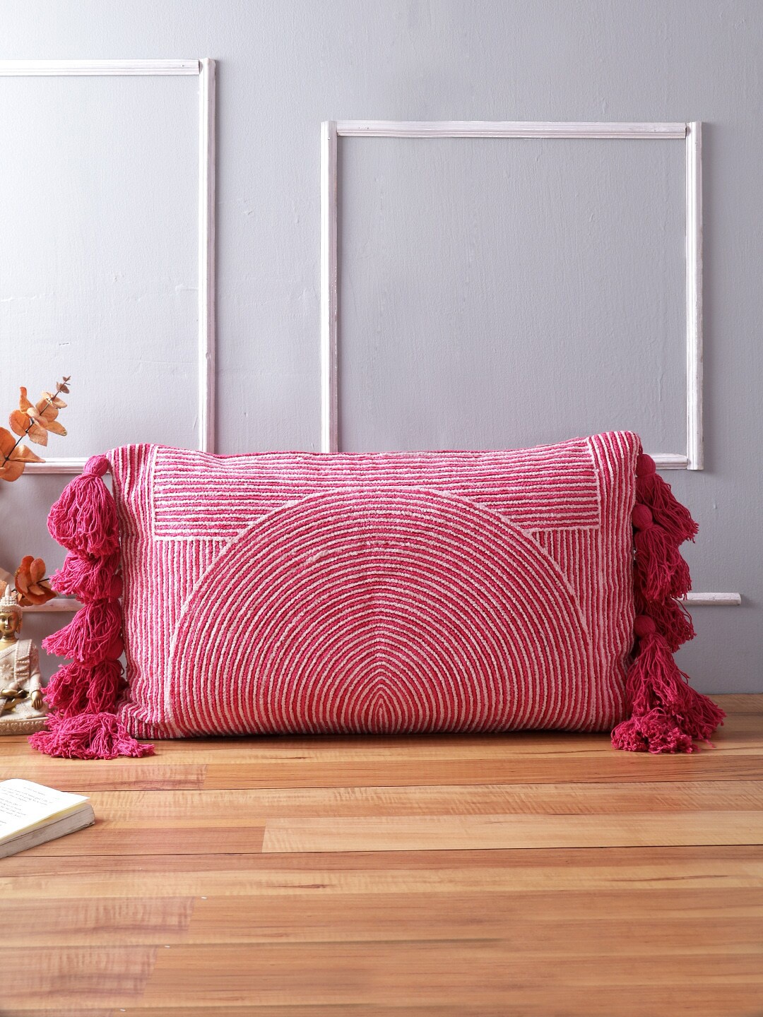 

KRAVIKA Pink & White Striped Rectangle Cushion Covers