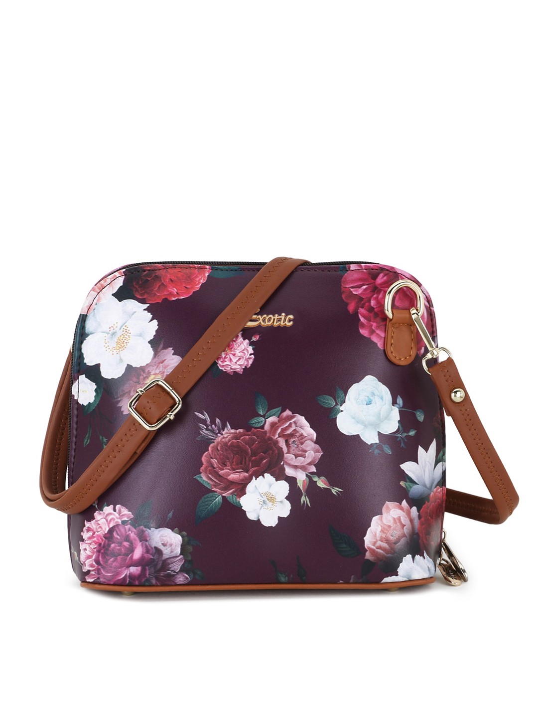 

Exotic Women Maroon Floral Printed PU Structured Sling Bag