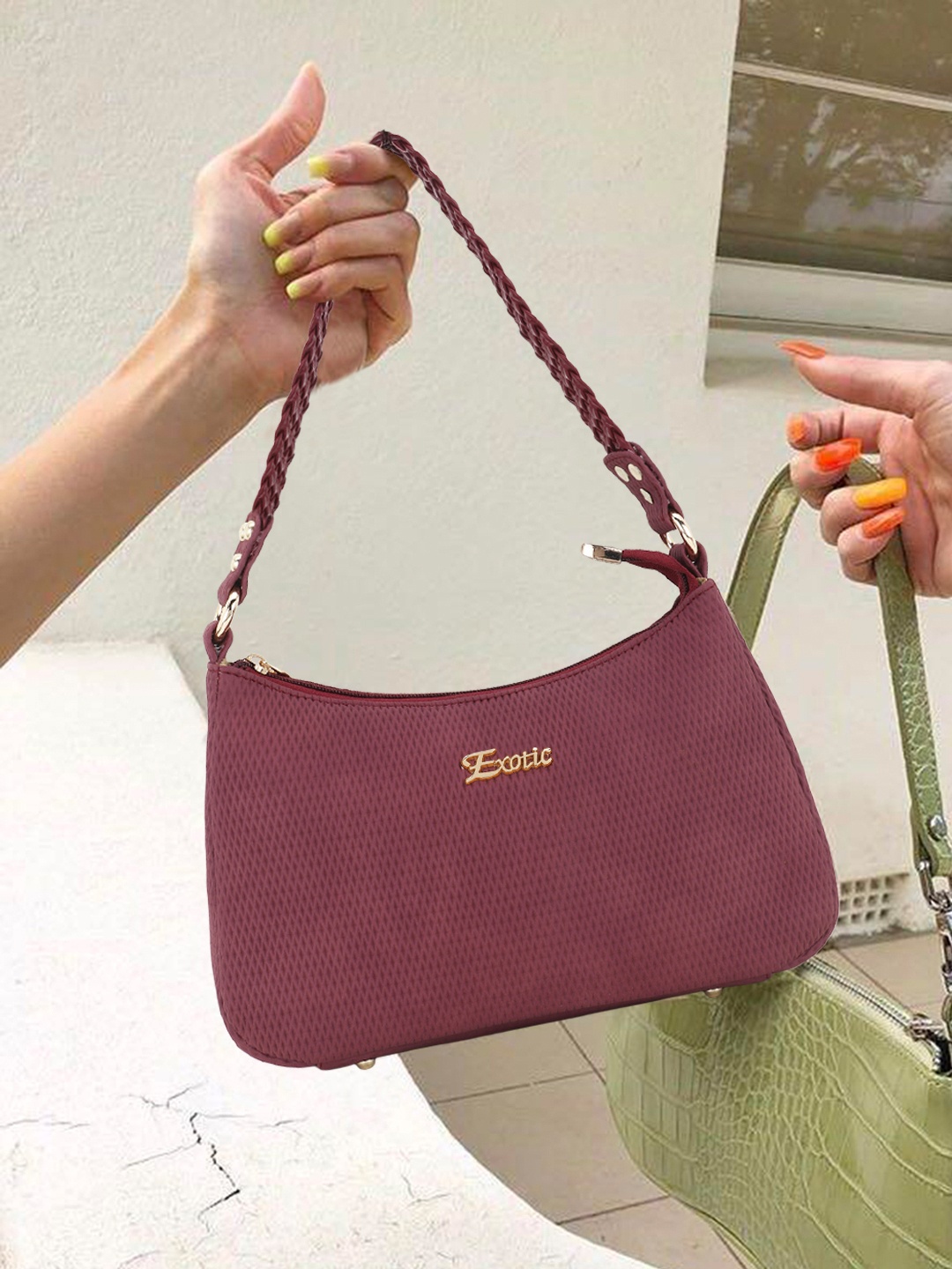 

Exotic Maroon Women Textured PU Bucket Hobo Bag