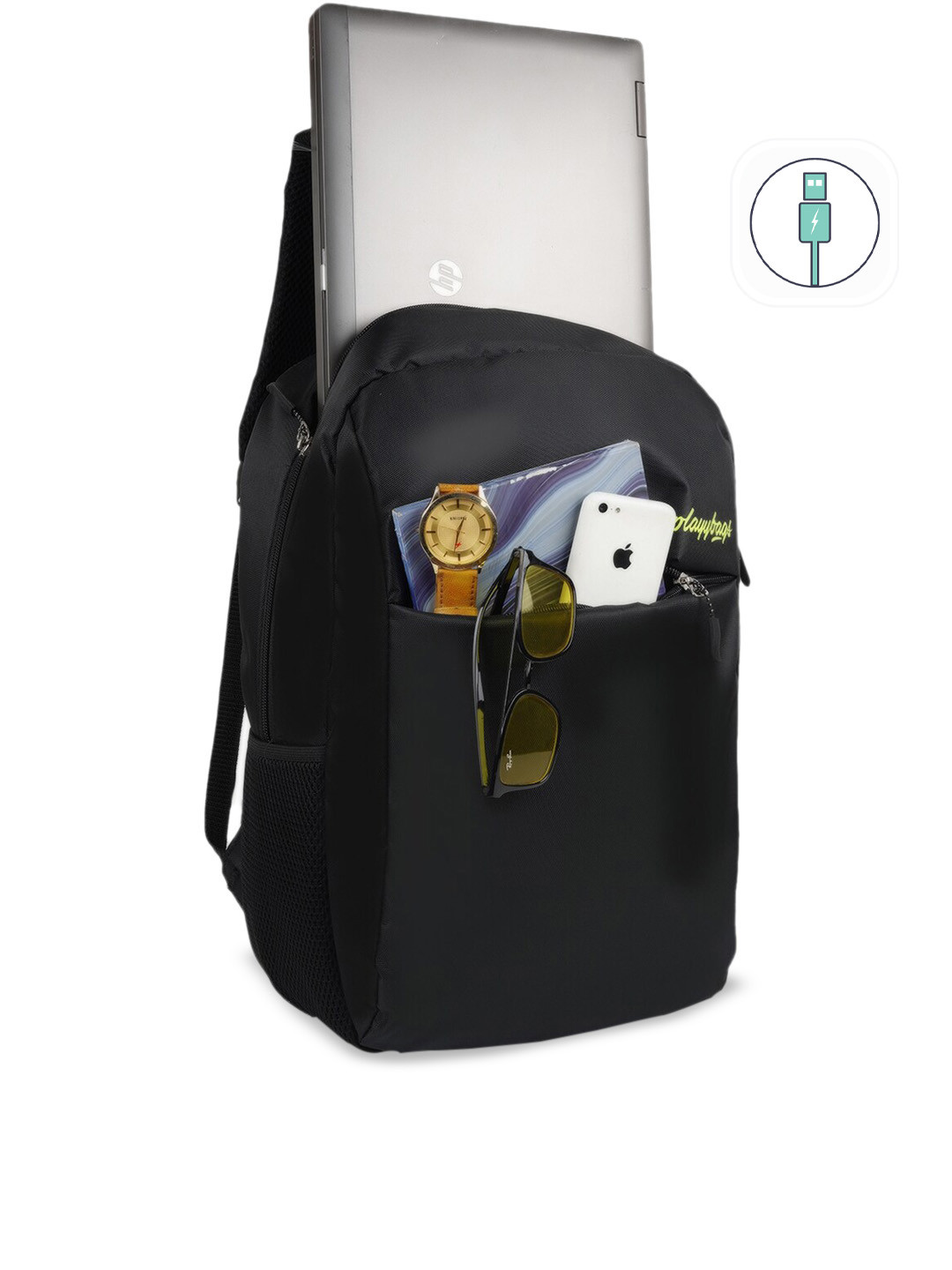 

PLAYYBAGS Unisex Black Backpack with USB Charging Port