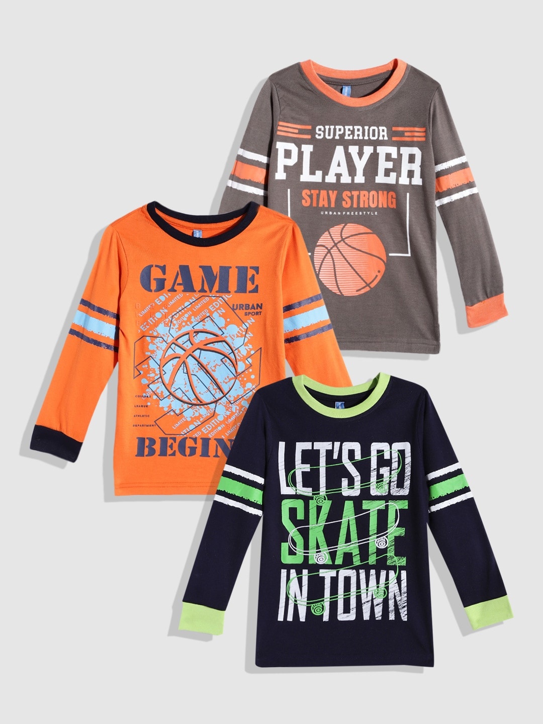 

GAME BEGINS Boys Pack of 3 Pure Cotton Assorted Printed T-shirts
