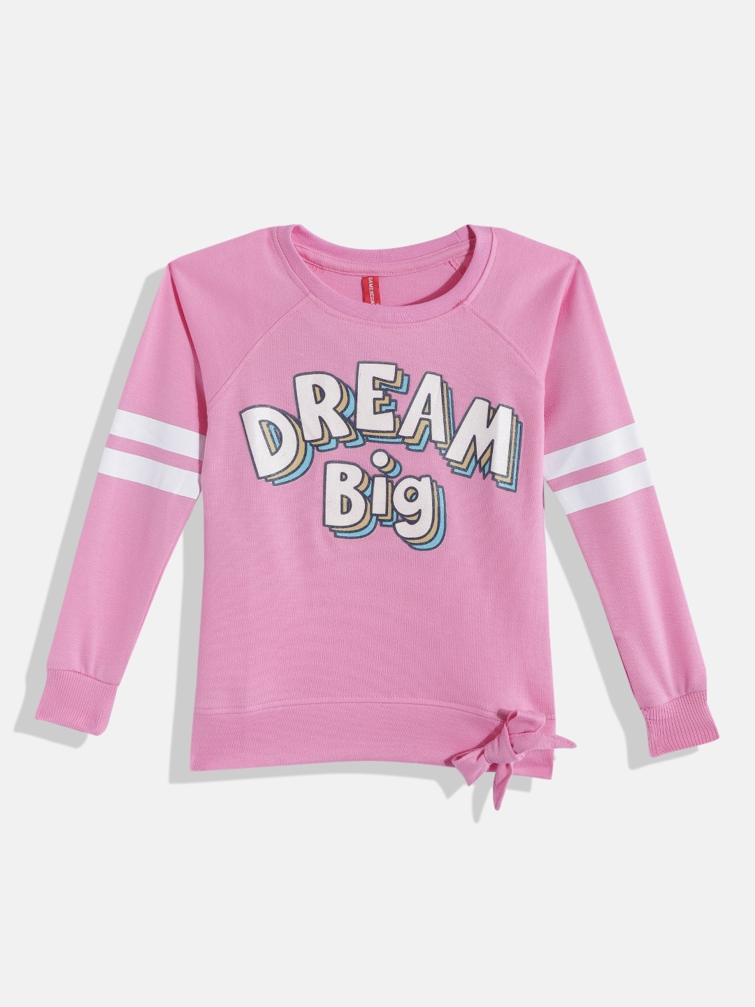 

GAME BEGINS Girls Pink & White Printed Cotton Top