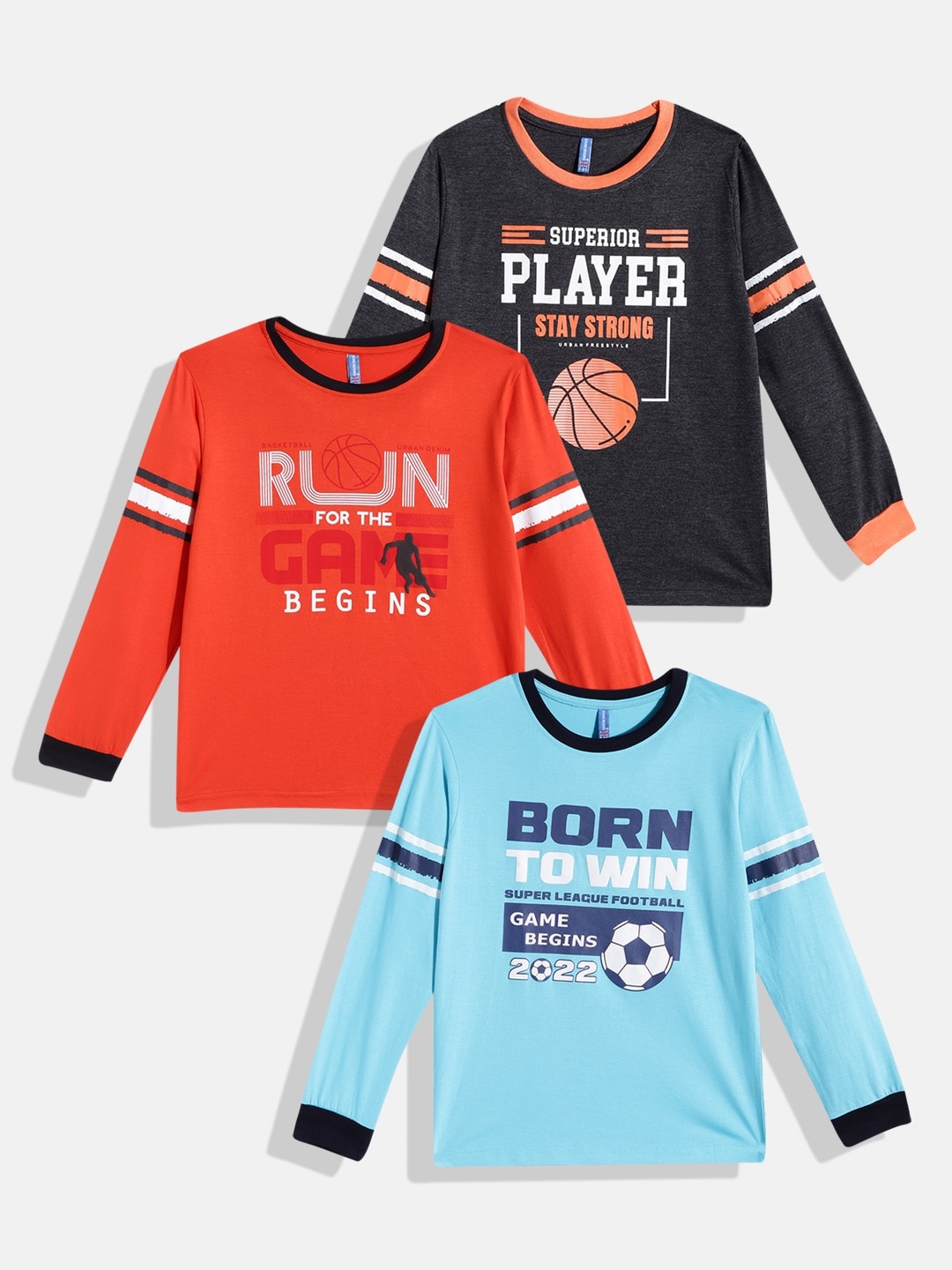 

GAME BEGINS Boys Pack of 3 Assorted Pure Cotton Printed T-shirt
