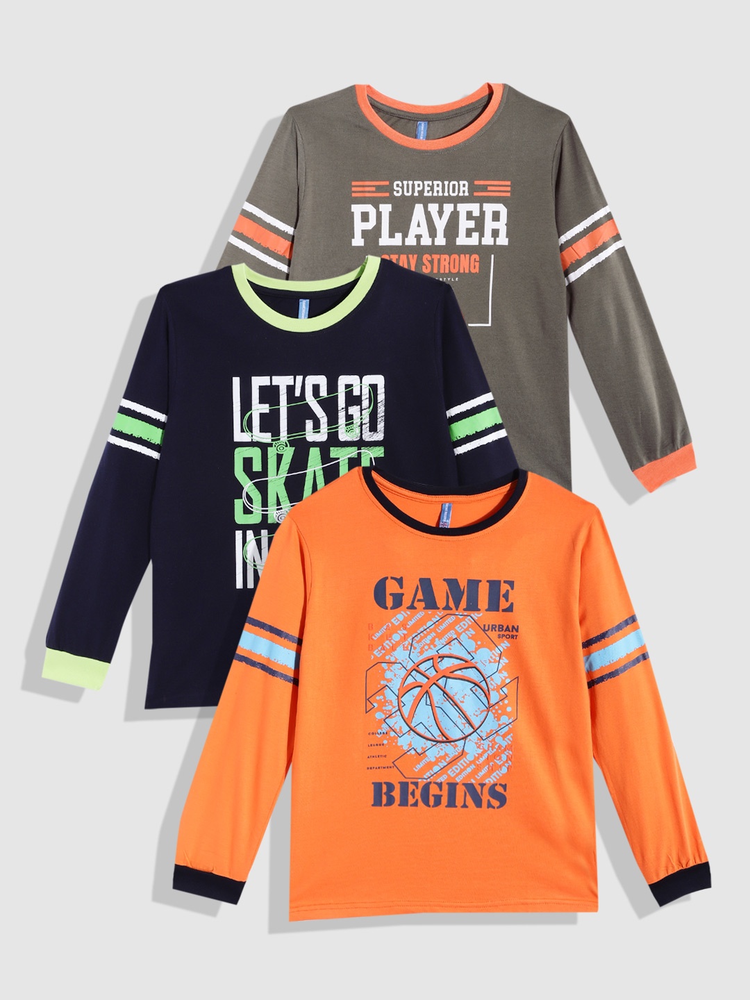 

GAME BEGINS Boys Pack of 3 Pure Cotton Assorted Printed T-shirts
