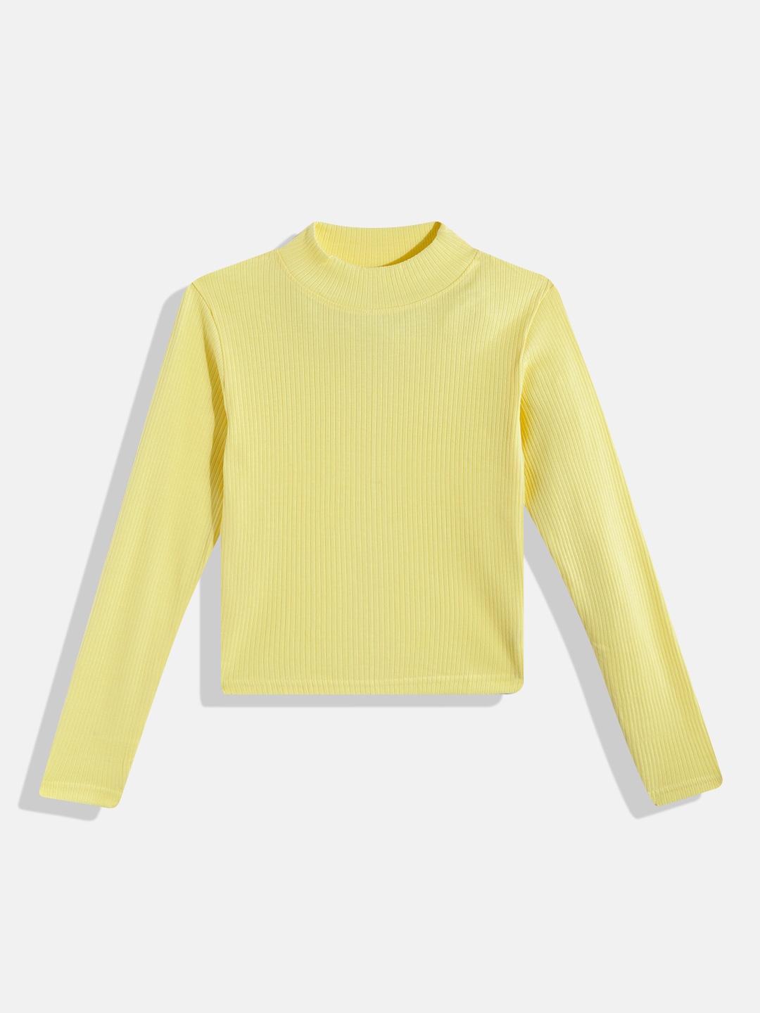 

GAME BEGINS Girls Yellow Pure Cotton Ribbed High Neck T-shirt