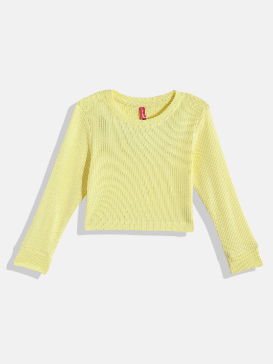 

GAME BEGINS Girls Yellow Pure Cotton Ribbed High Neck T-shirt