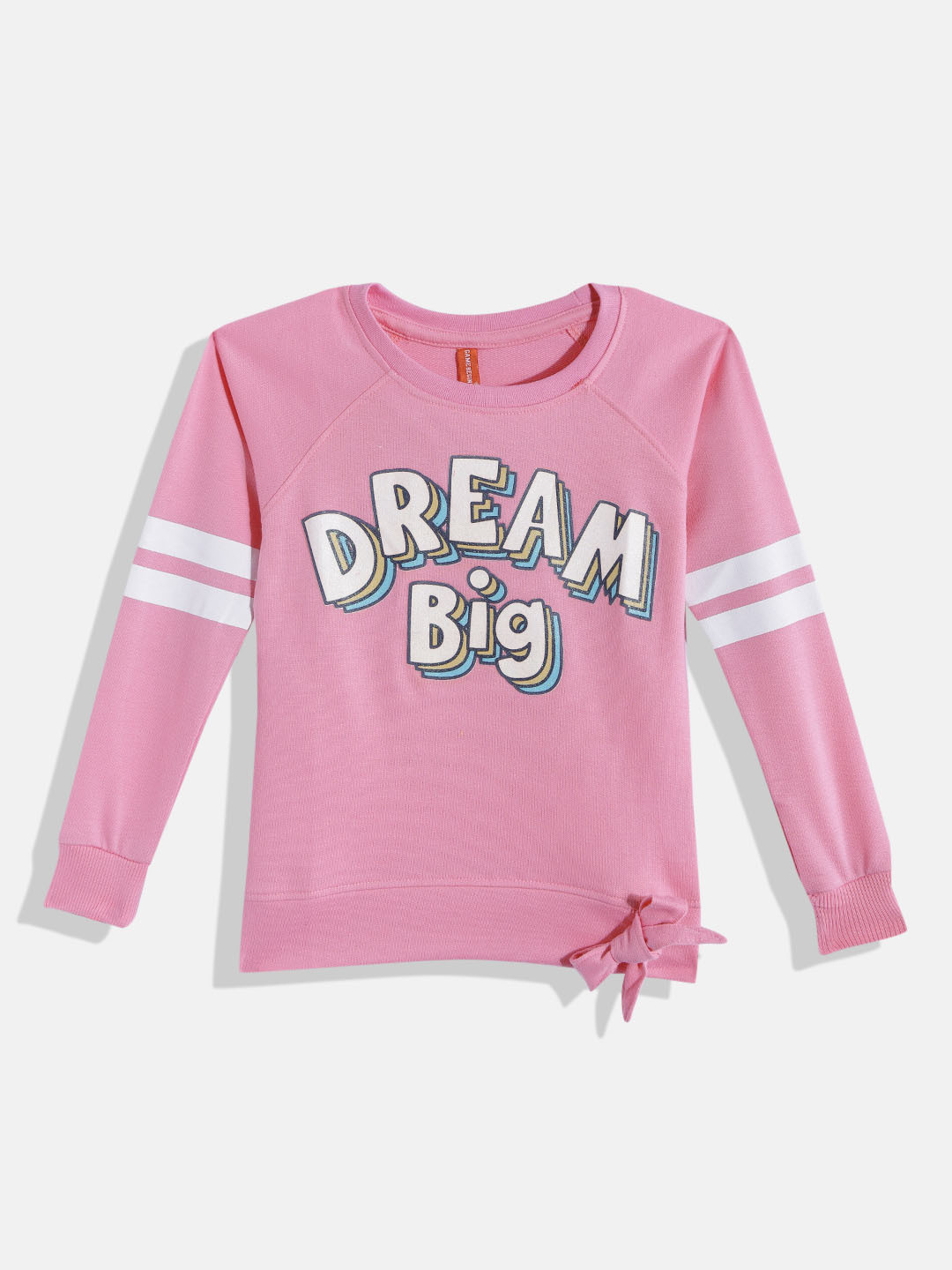 

GAME BEGINS Girls Pink & White Pure Cotton Typography Printed T-shirt