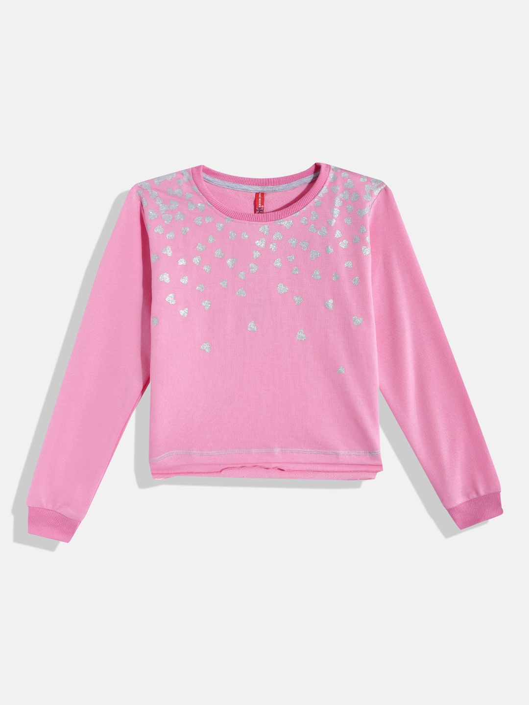 

GAME BEGINS Girls Pink & Silver Heart Print Cotton T-shirt