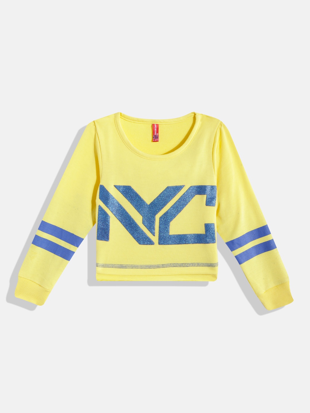 GAME BEGINS Girls Yellow & Blue Typography Printed Cotton T-shirt