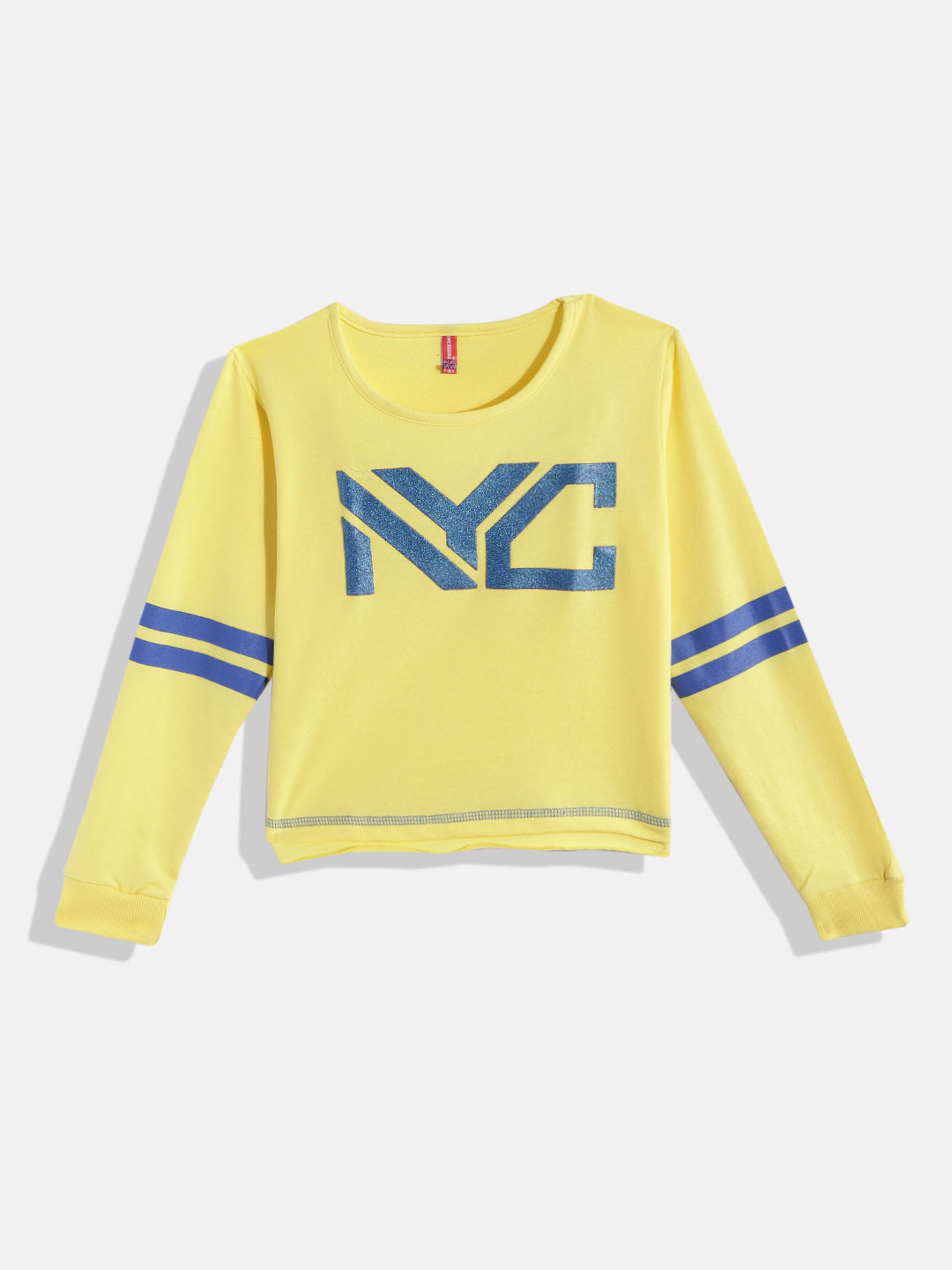 

GAME BEGINS Girls Yellow & Blue Printed Cotton T-shirt